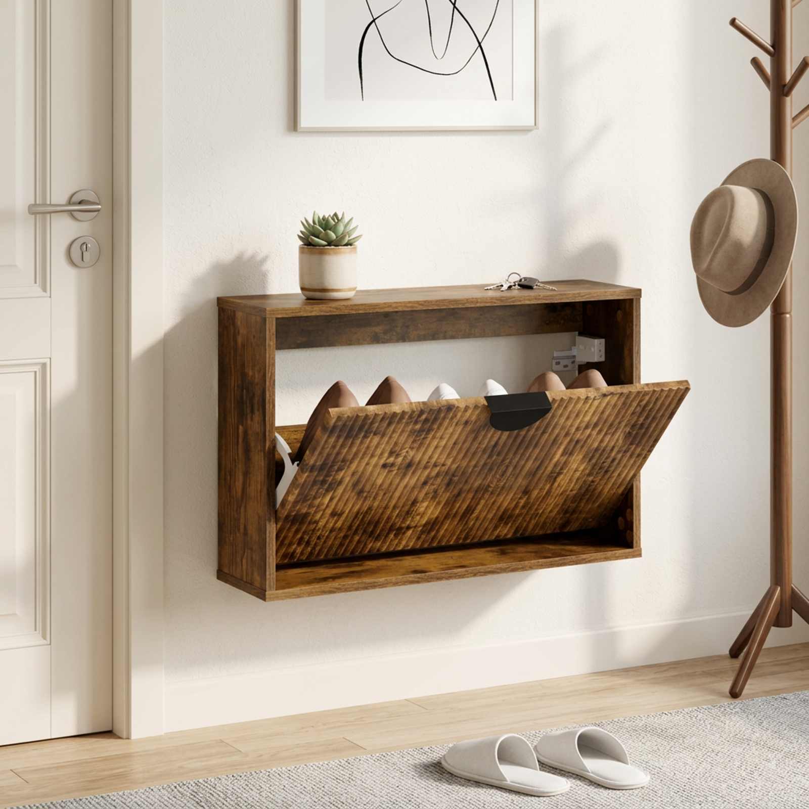 vidaXL Sko skab VENRAY 70 x 17 x 43 cm Konstrueret træ Røget eg