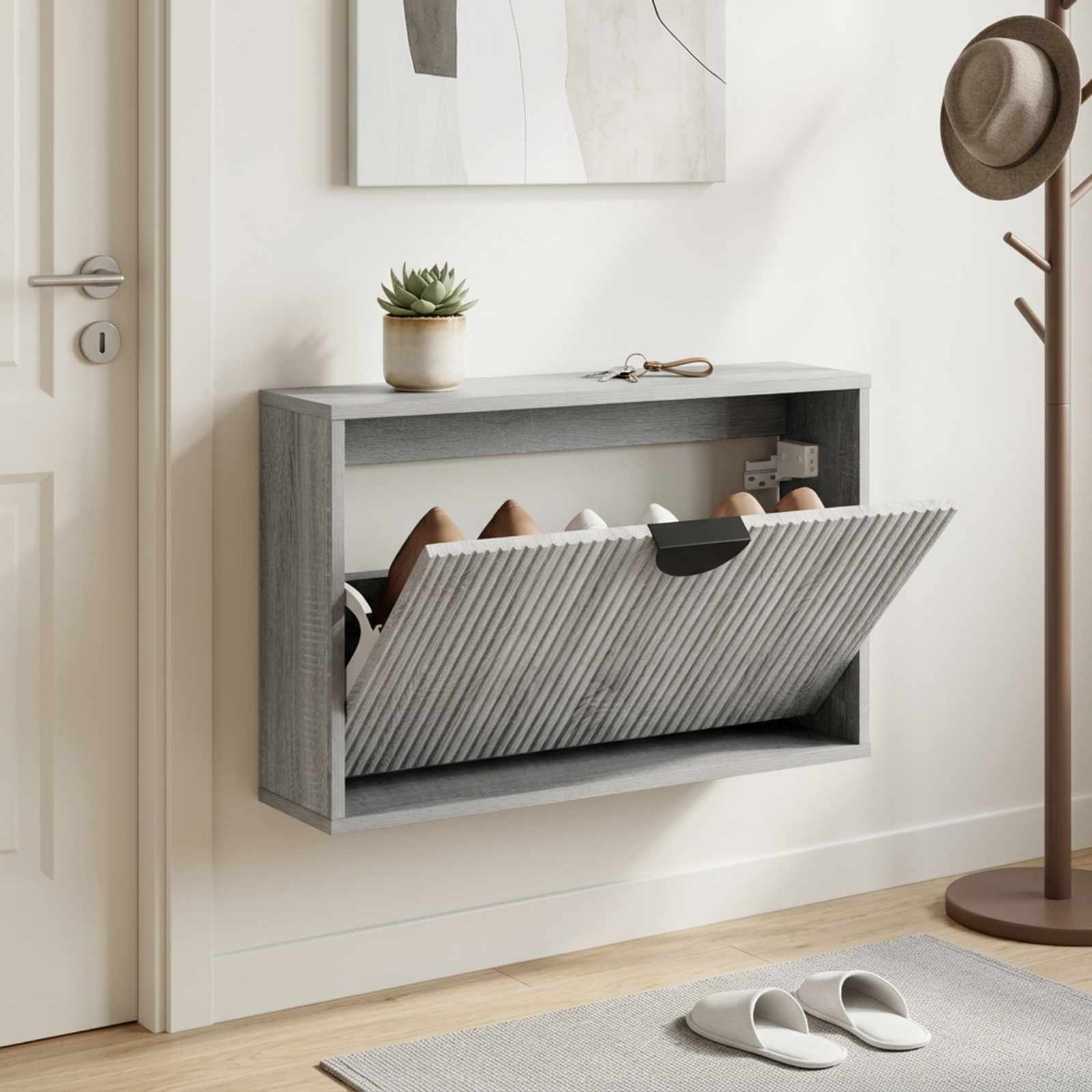 vidaXL Sko skab VENRAY 70 x 17 x 43 cm Konstrueret træ Grå Sonoma