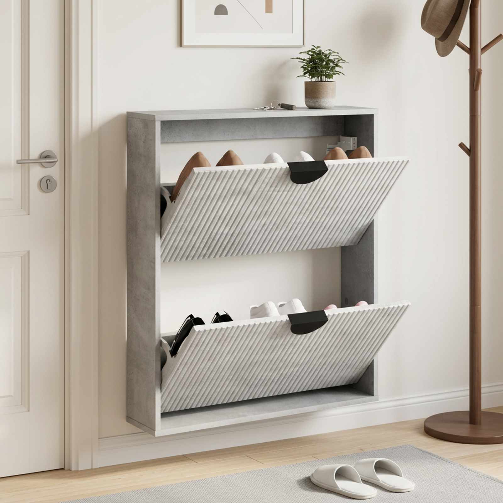 vidaXL Sko skab VENRAY 70 x 17 x 82 cm Konstrueret træ Betongrå