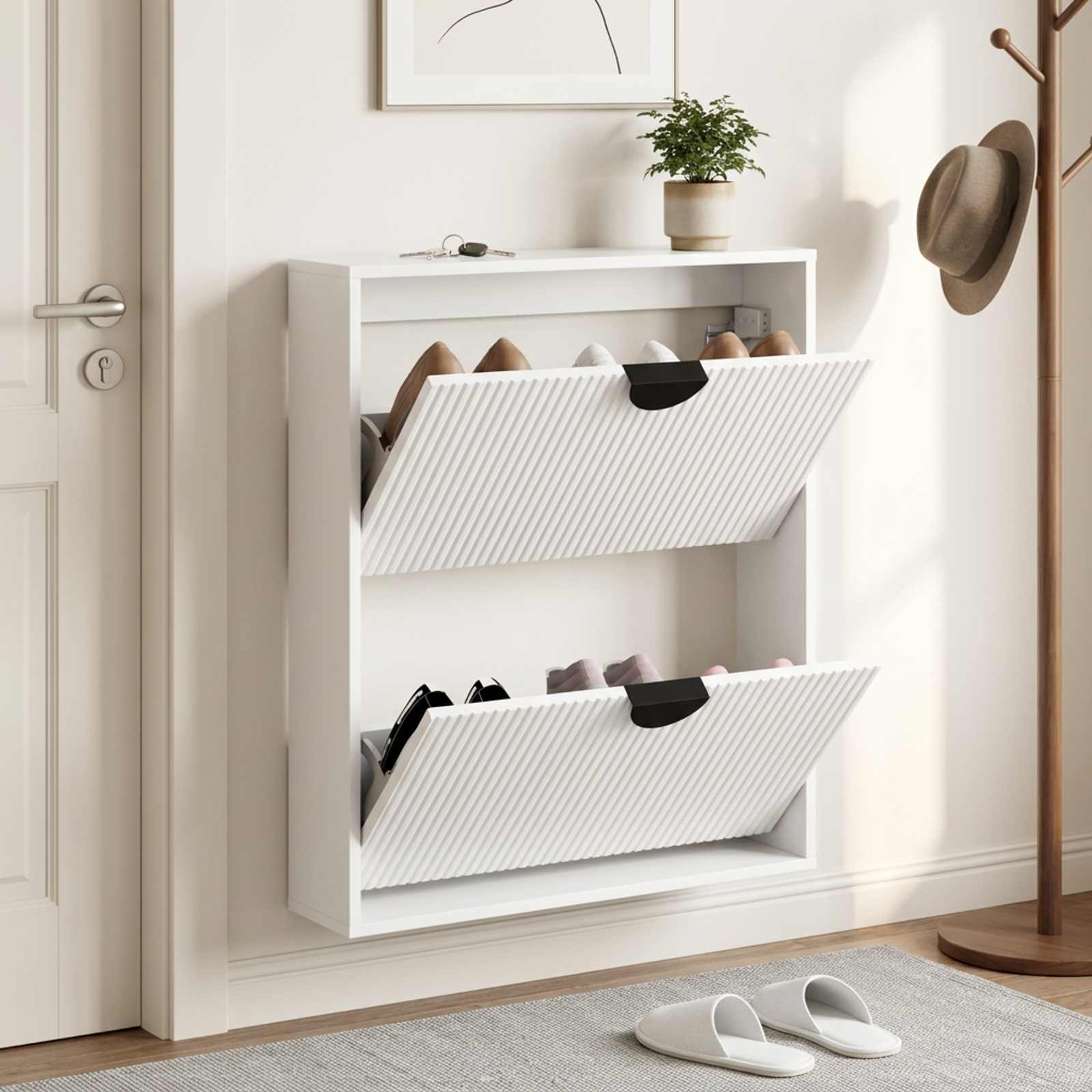 vidaXL Sko skab VENRAY 70 x 17 x 82 cm Konstrueret træ Hvid højglans
