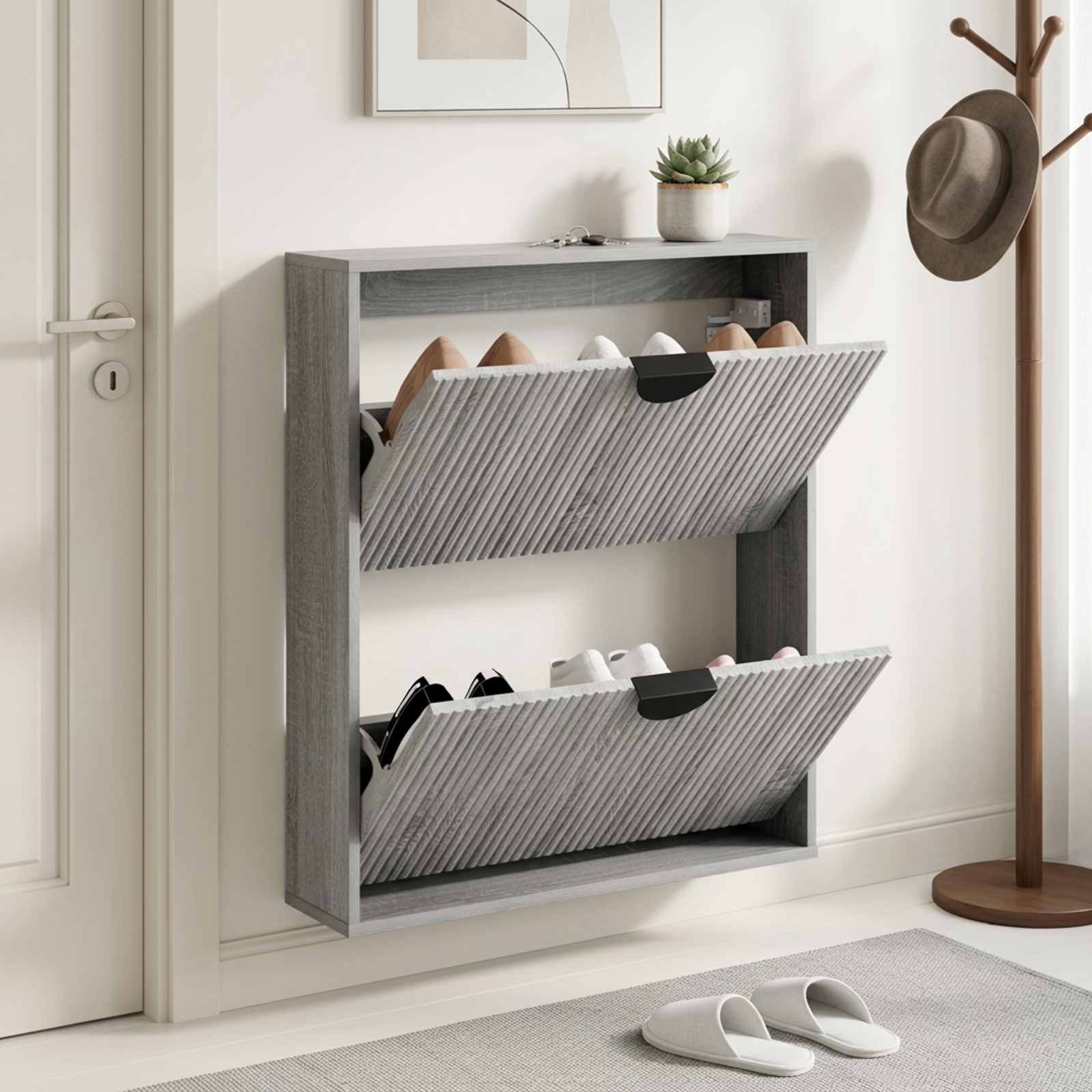 vidaXL Sko skab VENRAY 70 x 17 x 82 cm Konstrueret træ Grå Sonoma