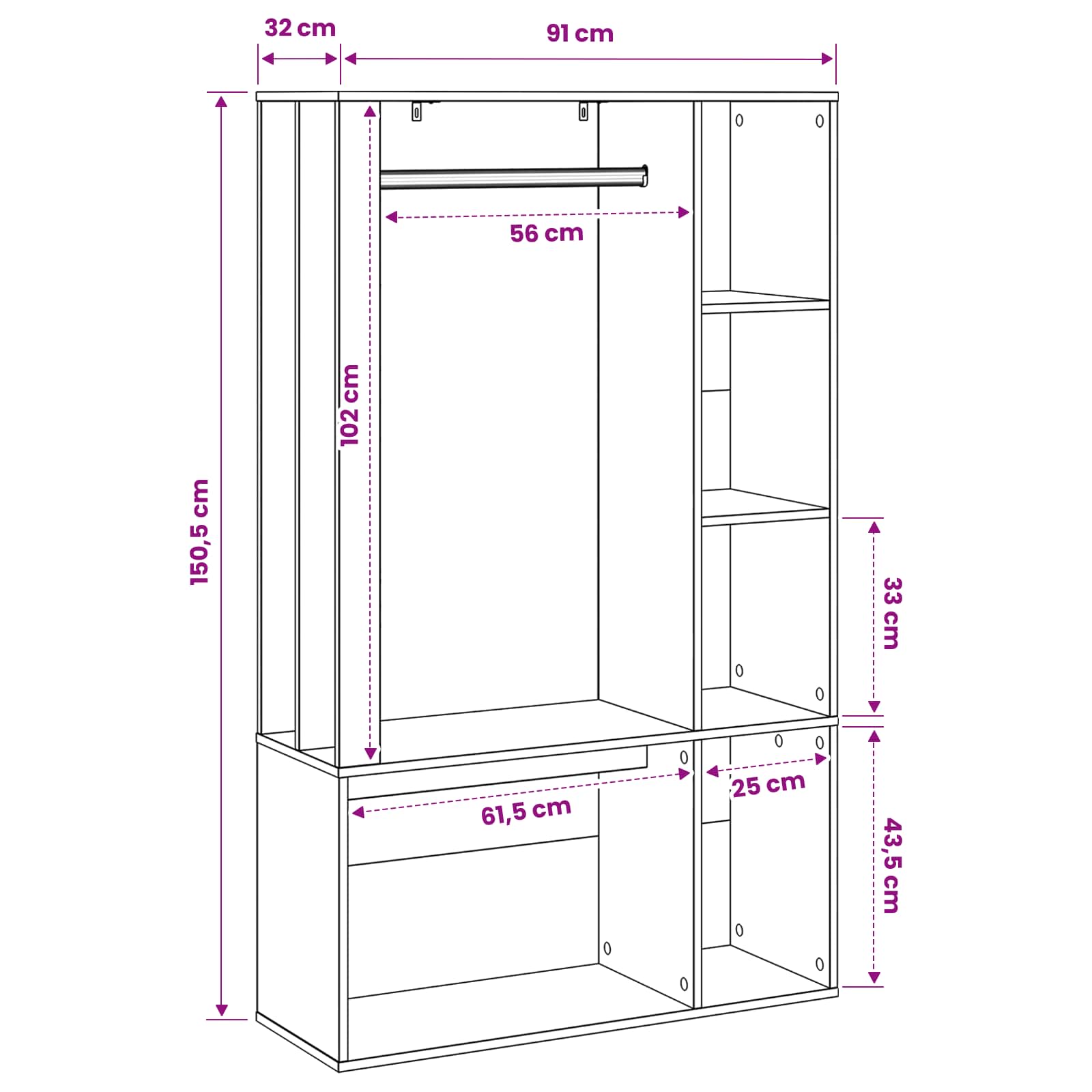 Garderobna omara za hodnik Bela 91 x 32 x 150,5 cm
