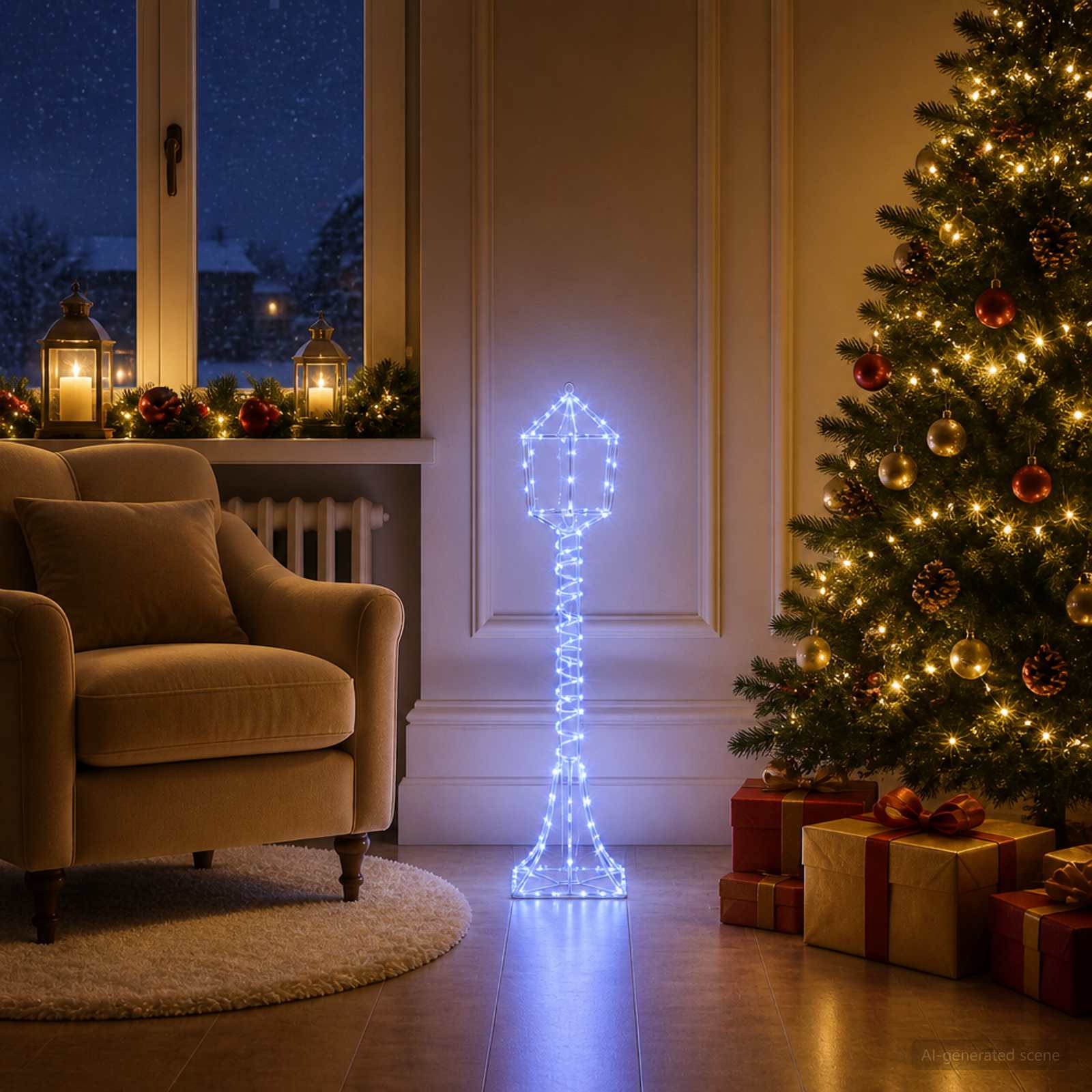 vidaXL LED-kerstlantaarnpaal LOVIISA 160 LED's Blauw 24 x 24 x 102 cm