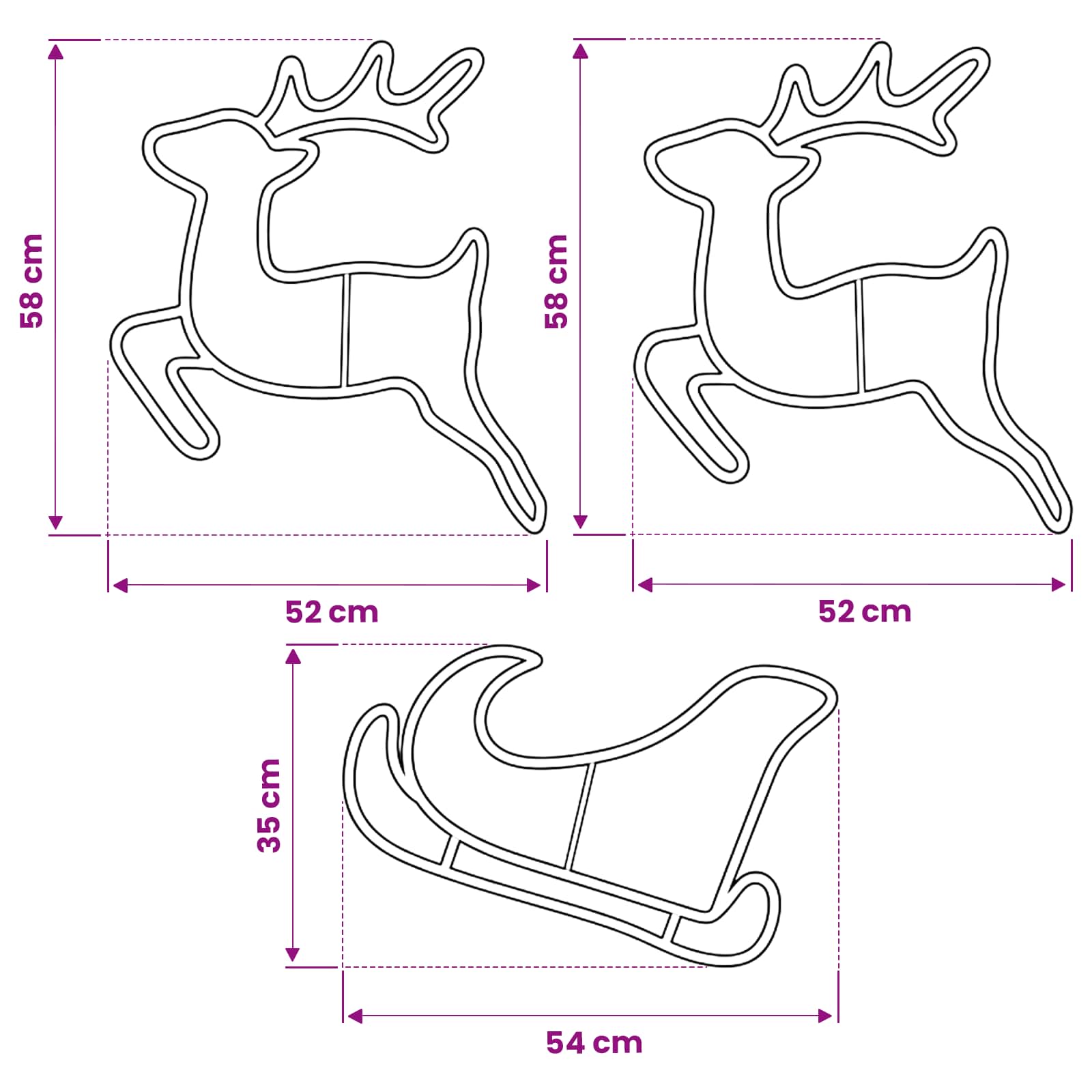Reindeer and Sleigh Christmas Decoration LOVIISA 180 LEDs size guide