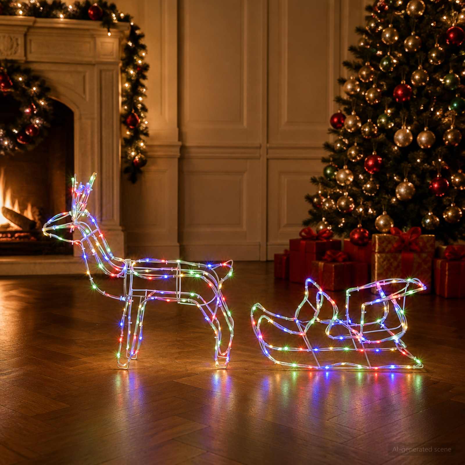 Božična dekoracija z jelenskimi in sanmi LOVIISA 240 LED