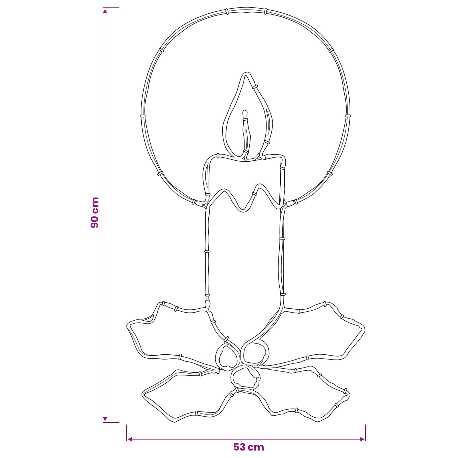 LED Rope Light Candle with Holly LOVIISA 120 LEDs size guide