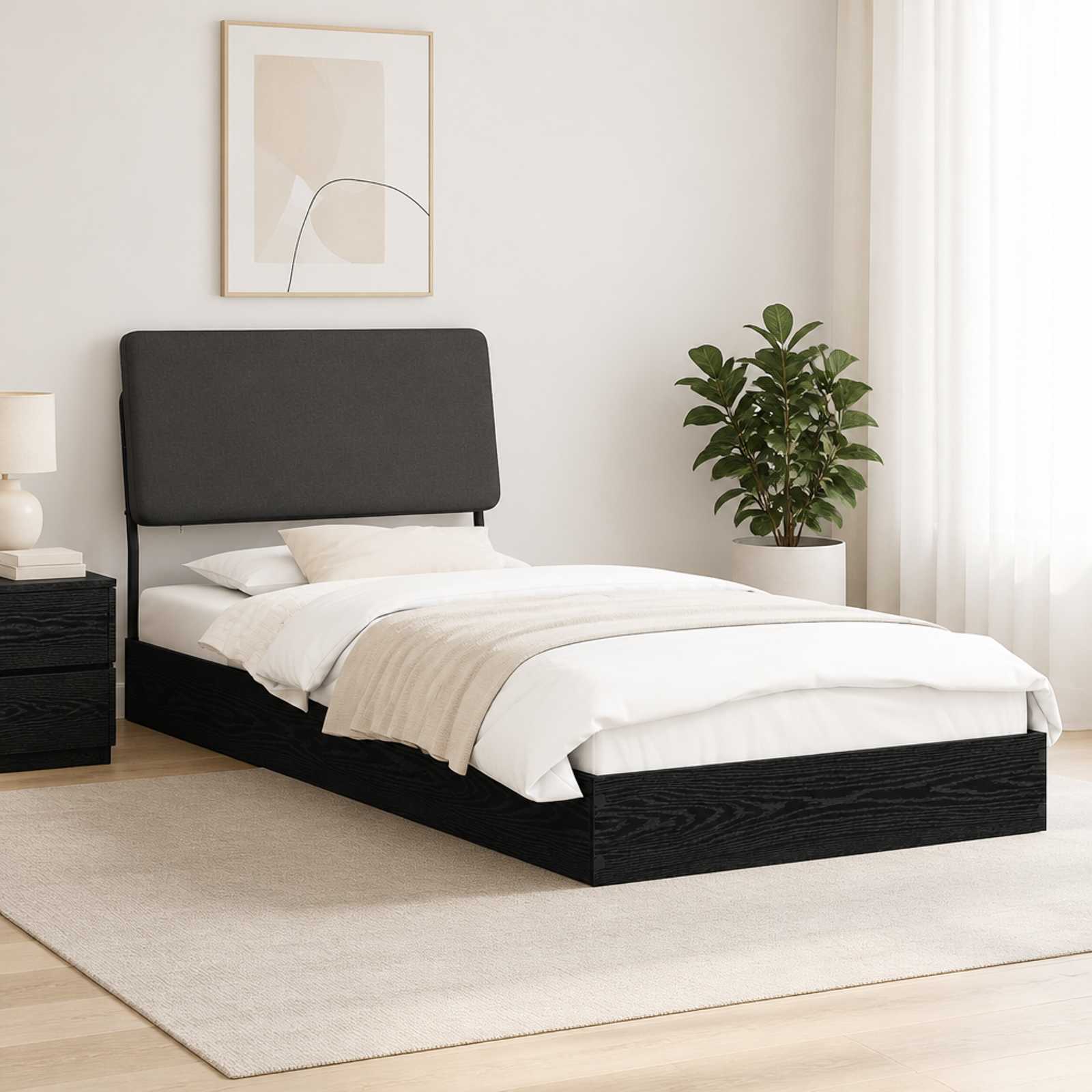 vidaXL Eenpersoonsbed met hoofdbord Zwart eiken 75 x 190 cm