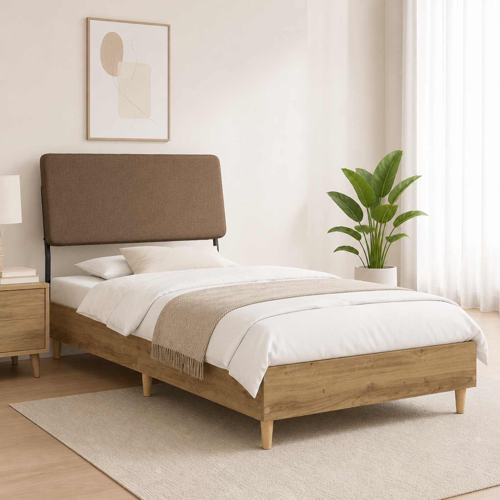 vidaXL Eenpersoonsbed met hoofdbord Artisan eiken en taupe 90 x 200 cm Bruin