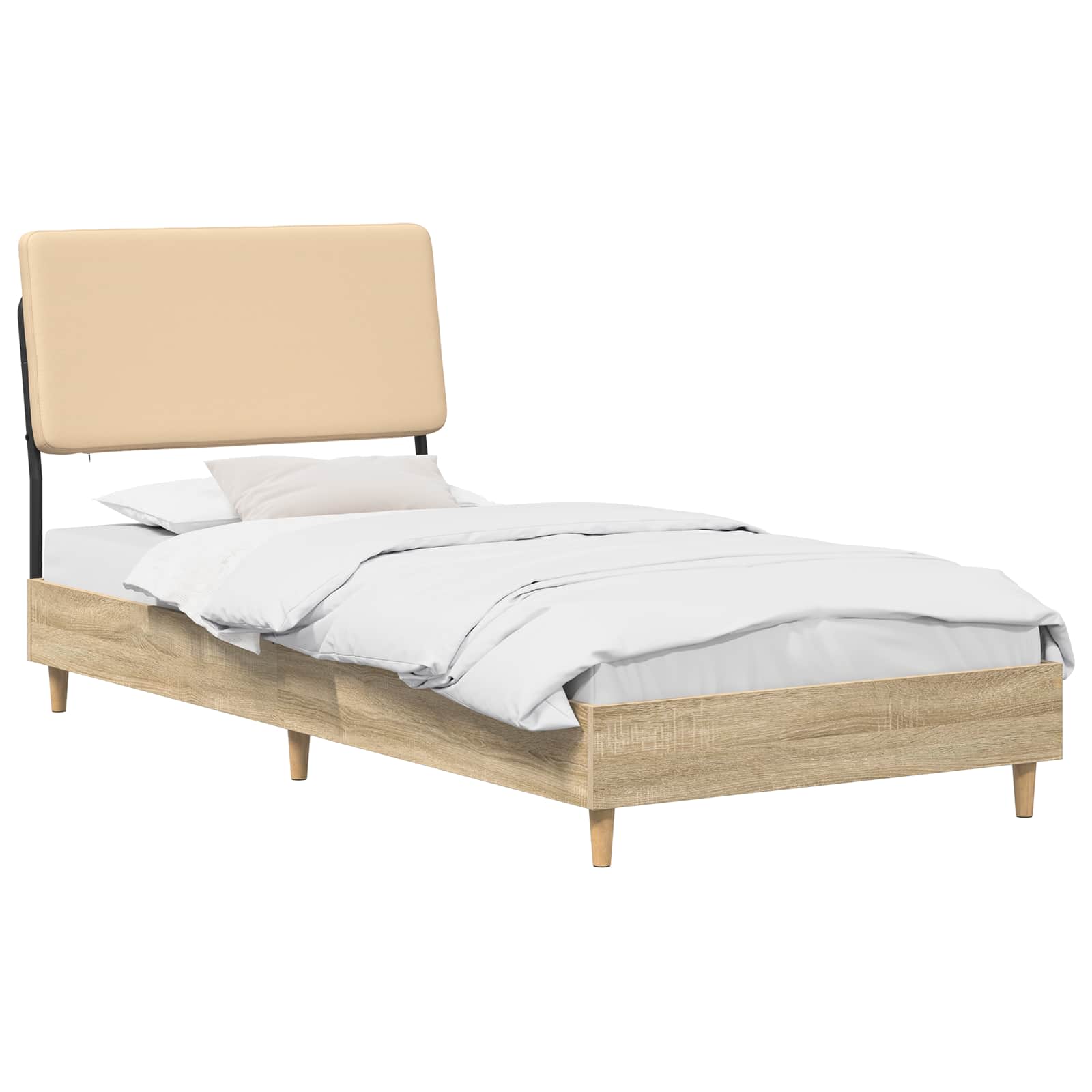 vidaXL Eenpersoonsbed met hoofdbord Sonoma eiken en crème 90 x 200 cm, foto 2