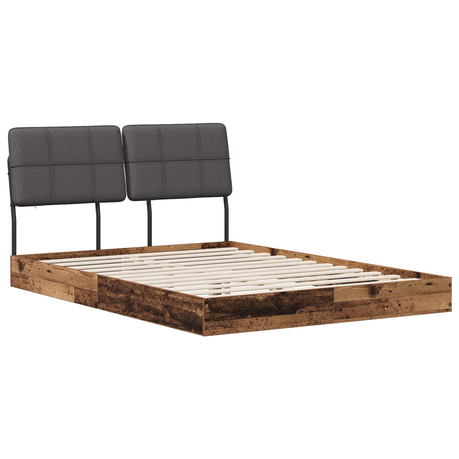vidaXL Pat dublu cu tăblie Lemn vechi și gri închis 135 x 190 cm
