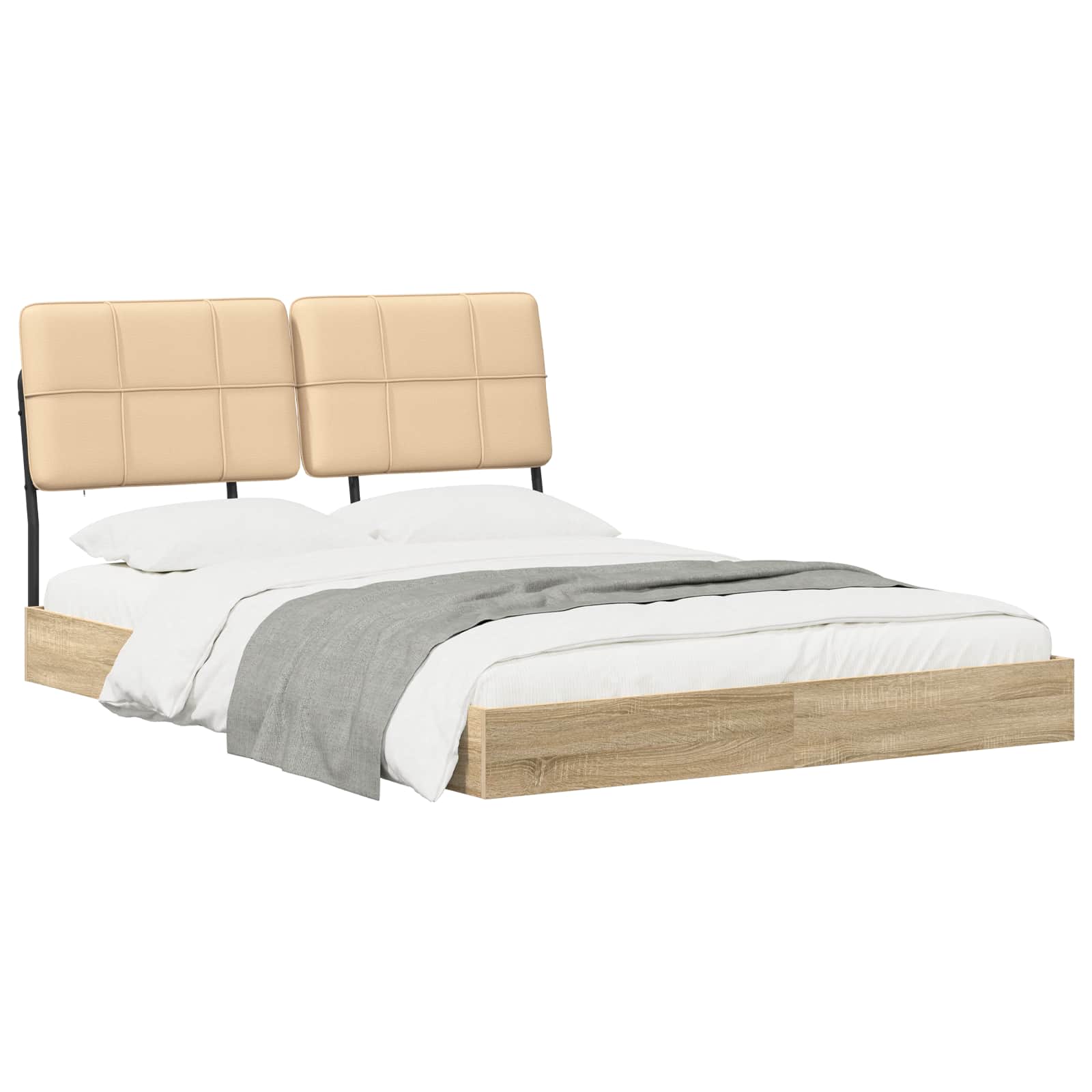 vidaXL Tweepersoonsbed met hoofdbord Sonoma eiken en crème, foto 2