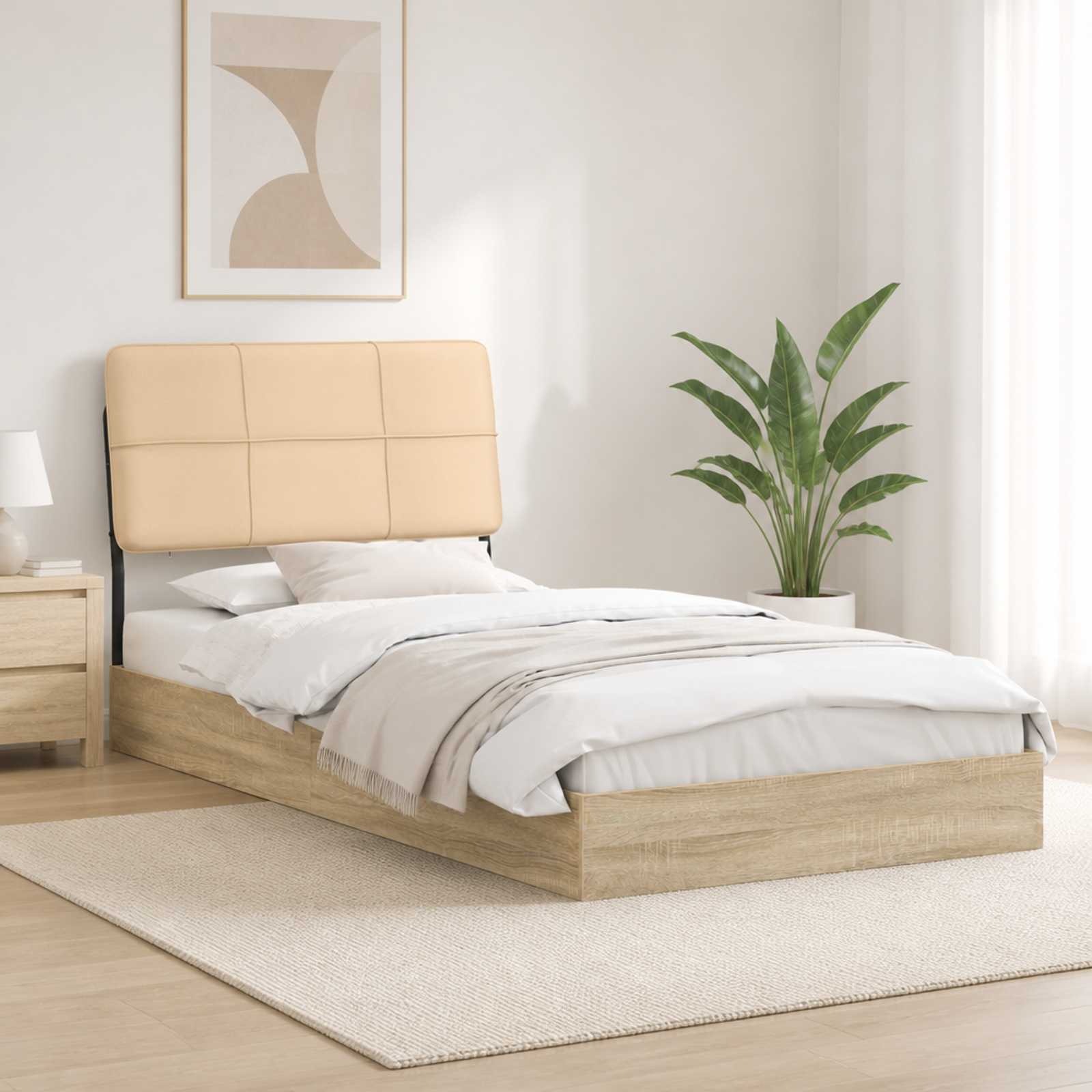 vidaXL Eenpersoonsbed met hoofdbord Sonoma eiken en crème 90 x 190 cm, foto 2