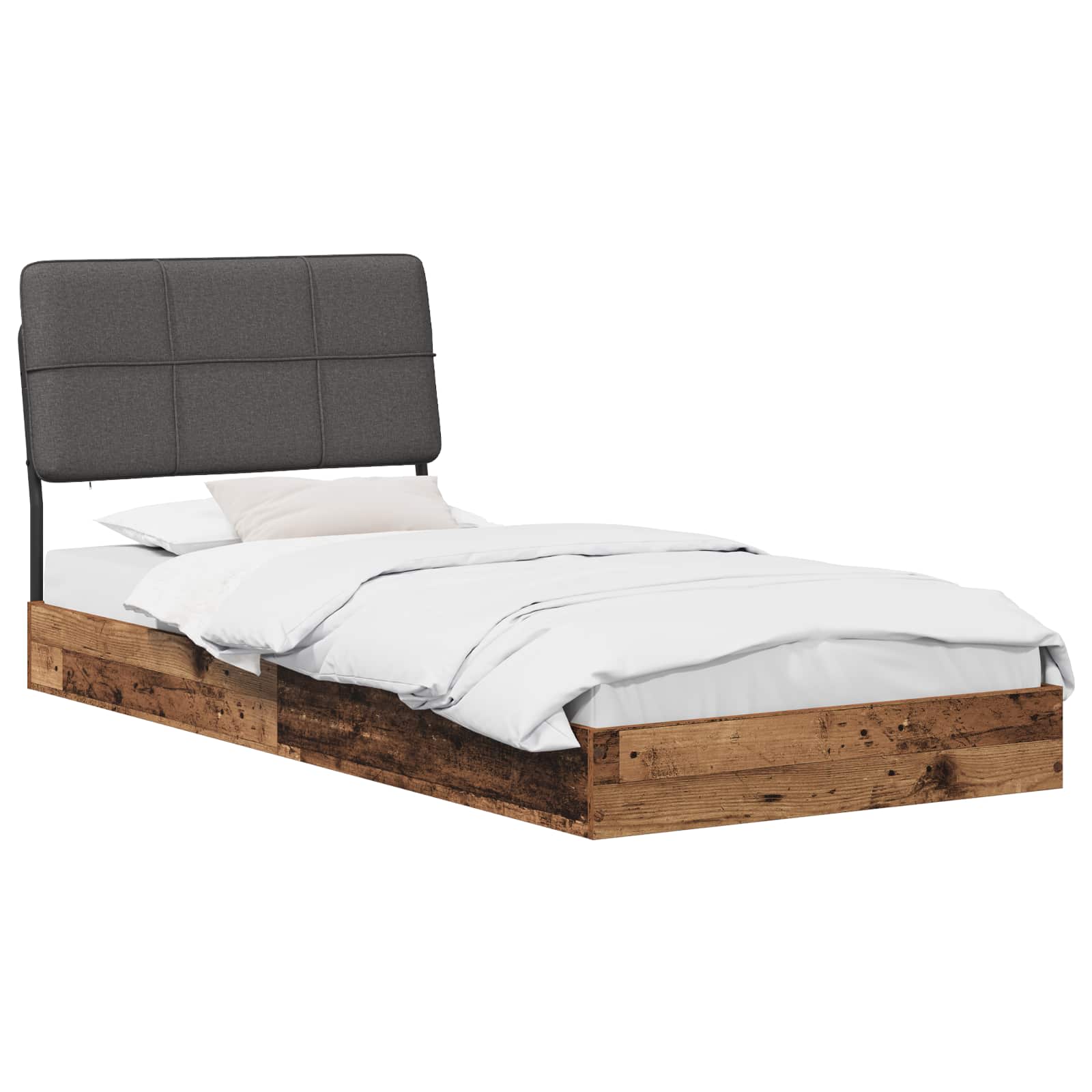 vidaXL Eenpersoonsbed met hoofdbord Oud hout en donkergrijs, foto 2