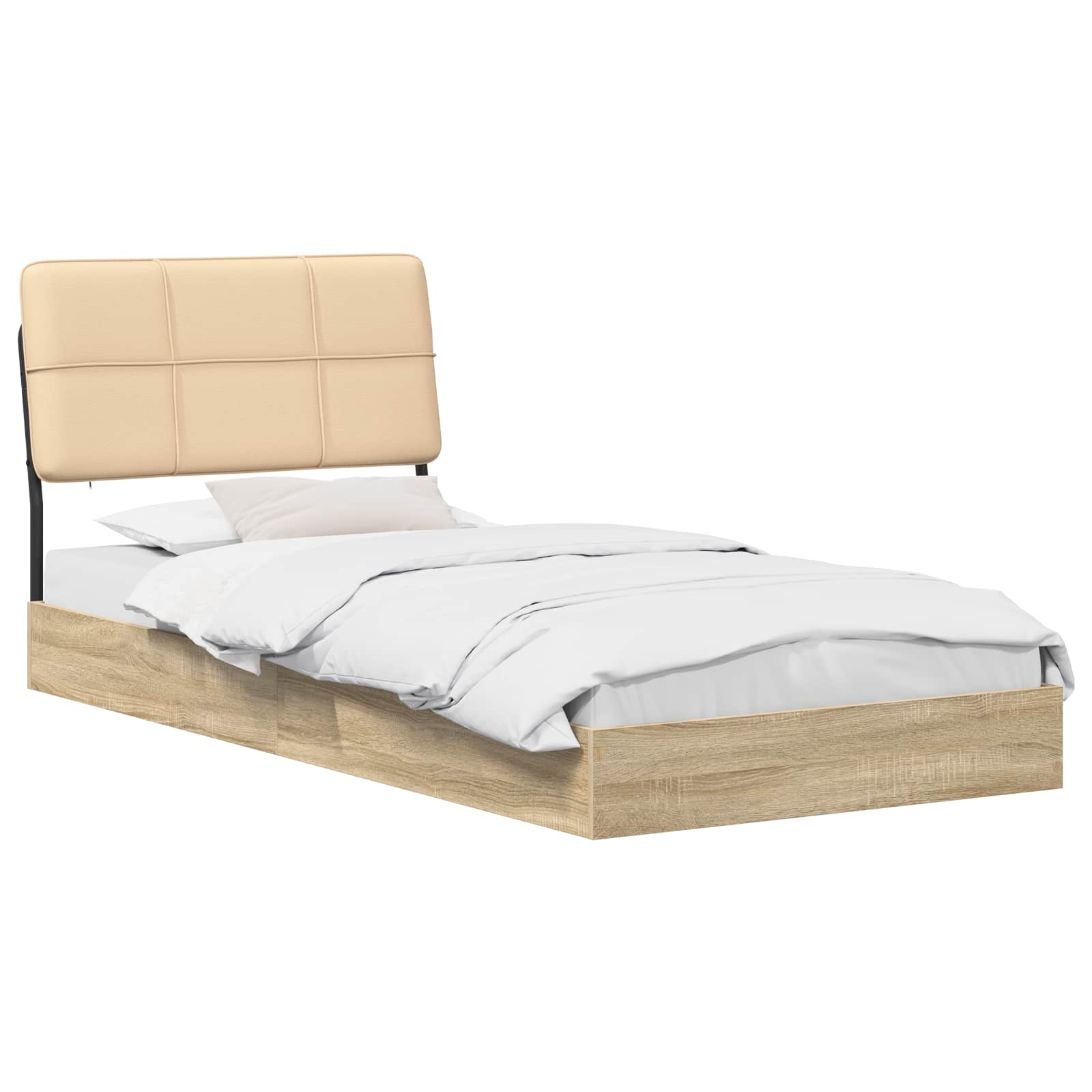 vidaXL Eenpersoonsbed met hoofdbord Sonoma eiken en crème 90 x 200 cm, foto 2