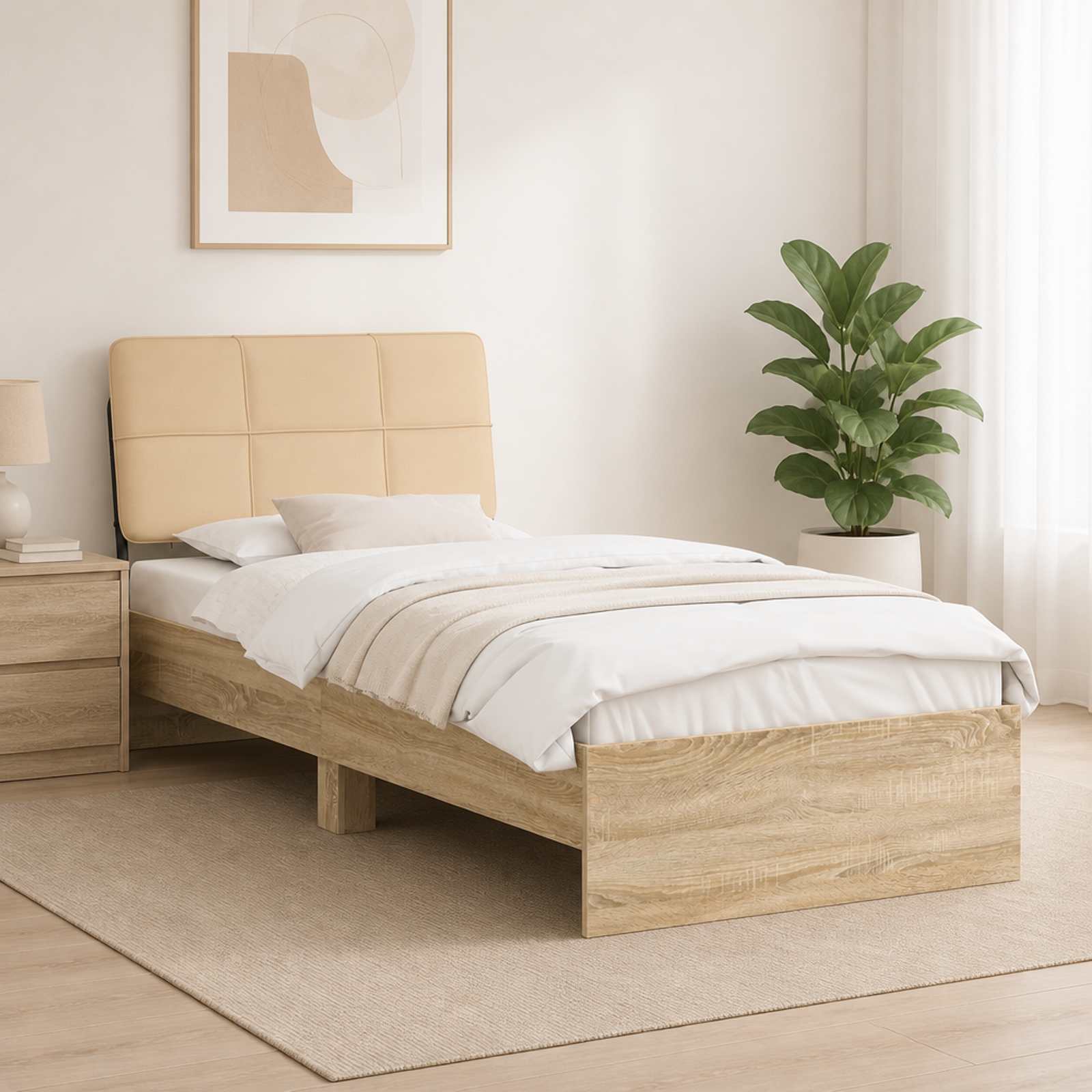 vidaXL Eenpersoonsbed met hoofdbord Sonoma eiken en crème 80 x 200 cm, foto 2