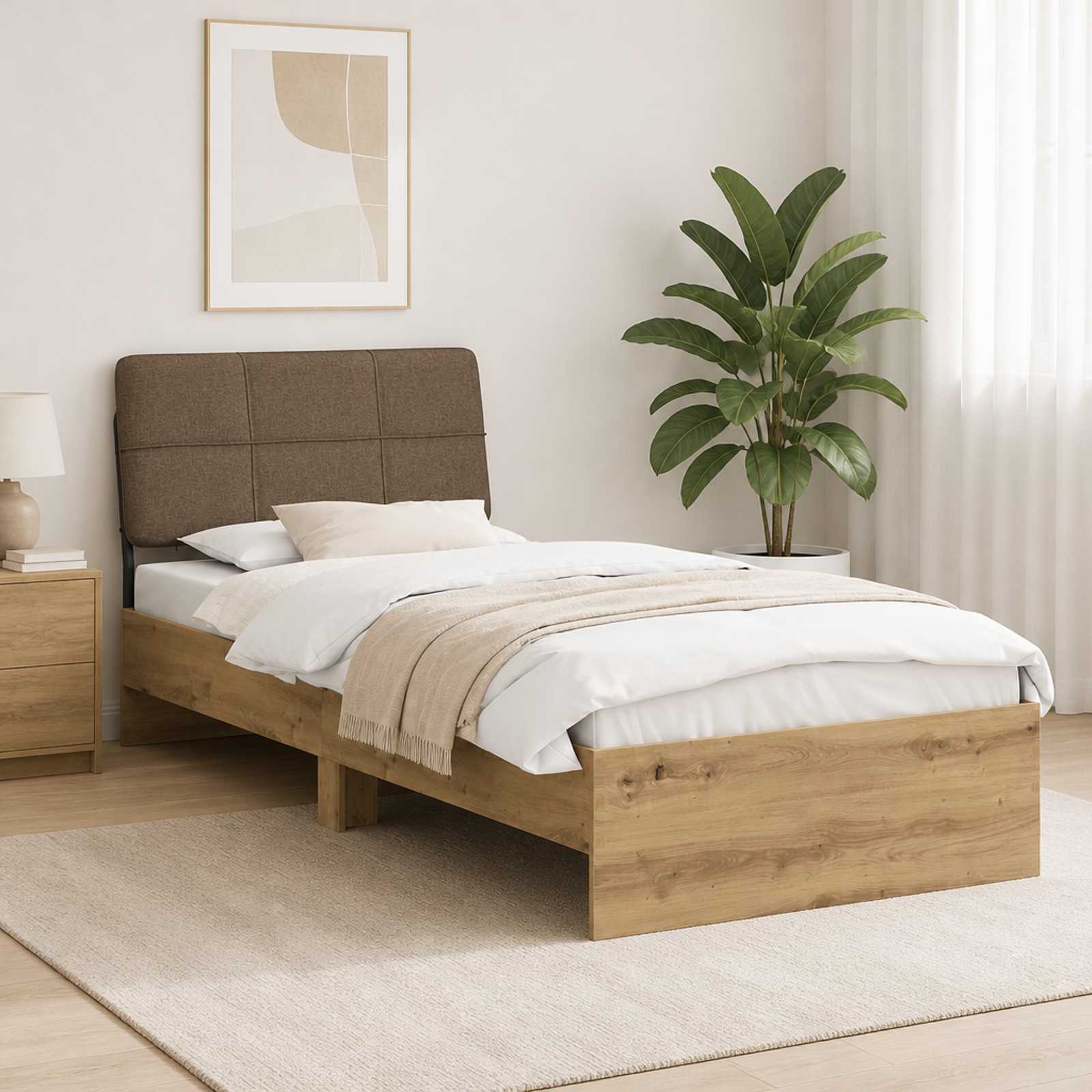 vidaXL Eenpersoonsbed met hoofdbord Artisan eiken en taupe 80 x 200 cm, foto 2