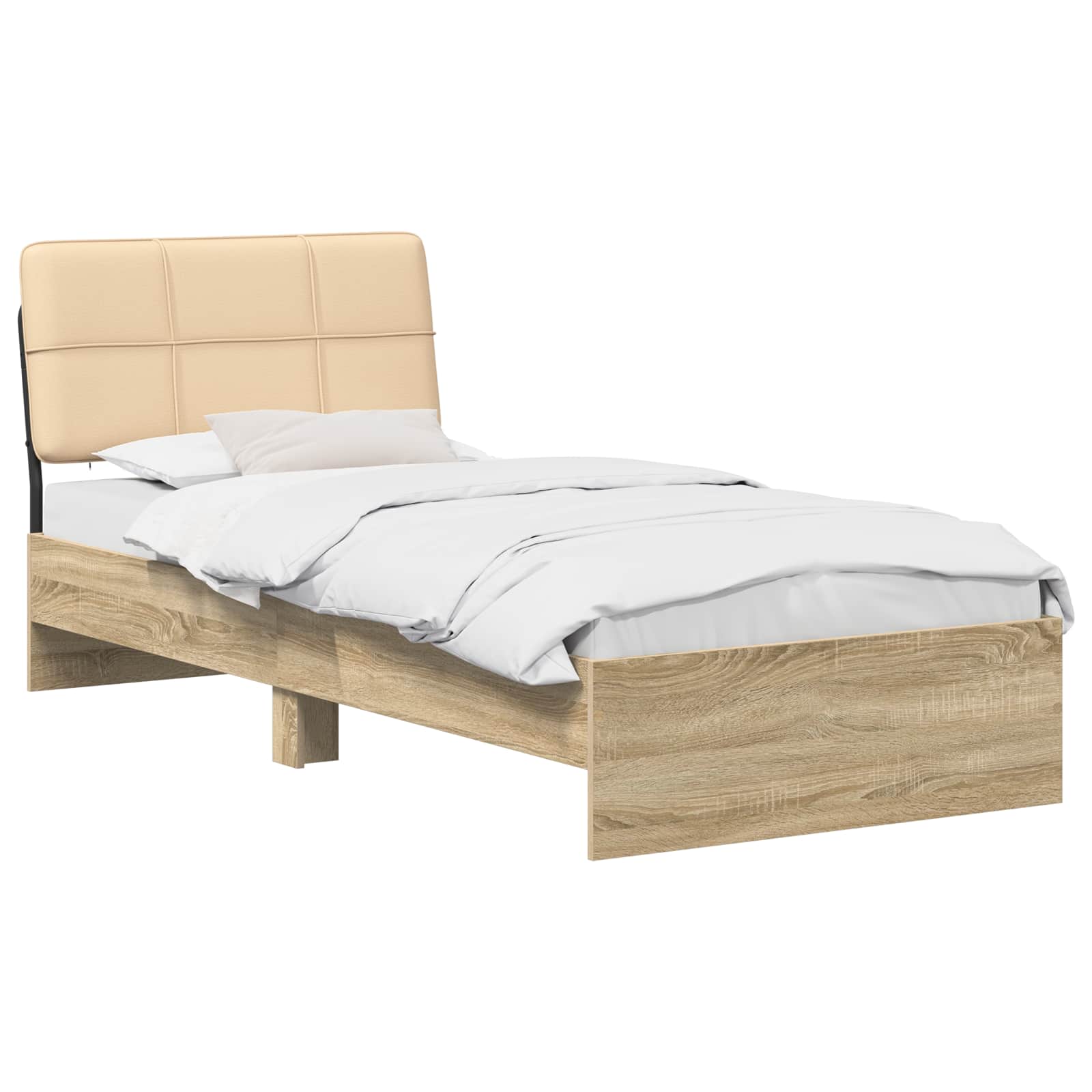 vidaXL Eenpersoonsbed met hoofdbord Sonoma eiken en crème 90 x 190 cm, foto 2