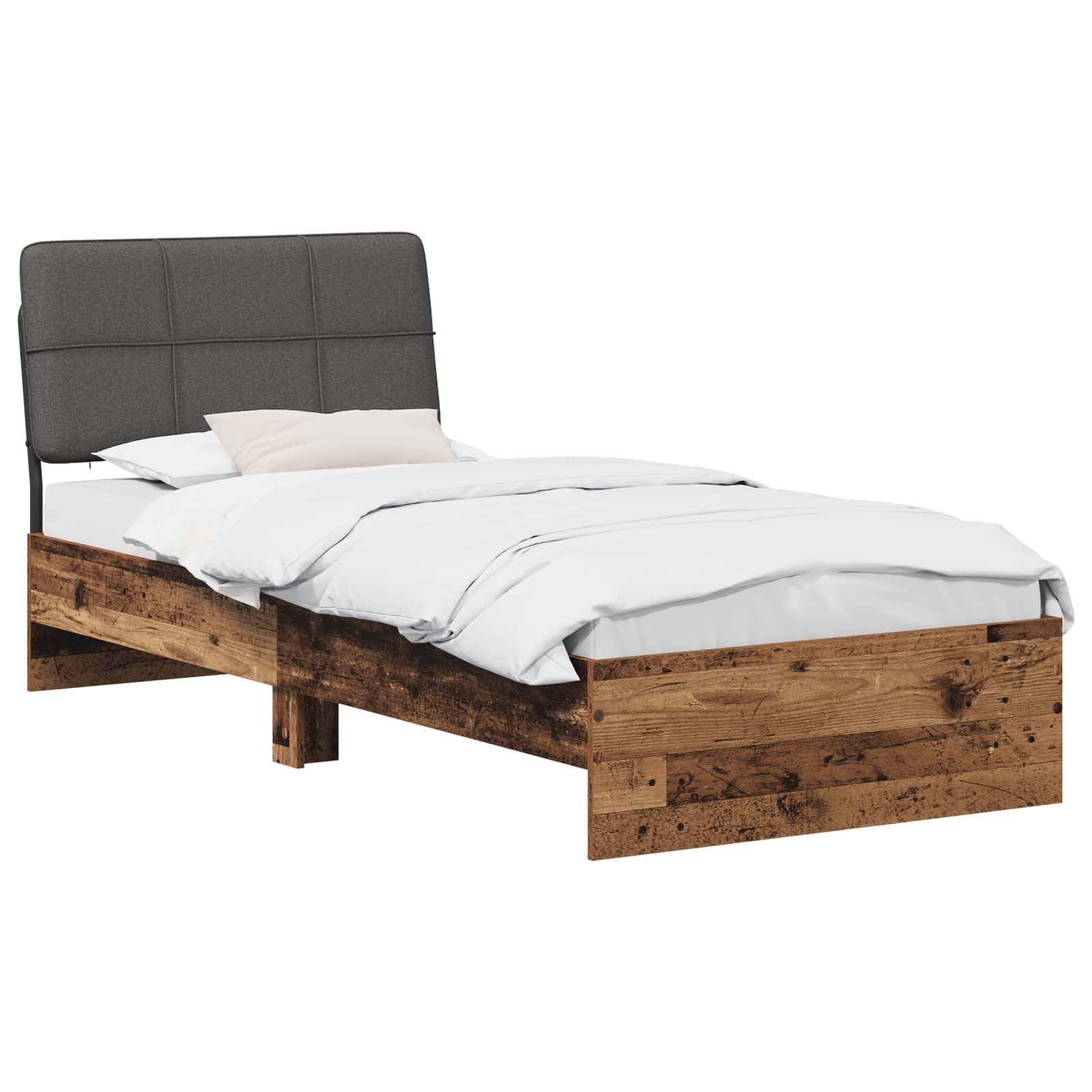 vidaXL Eenpersoonsbed met hoofdbord Oud hout en donkergrijs, foto 2