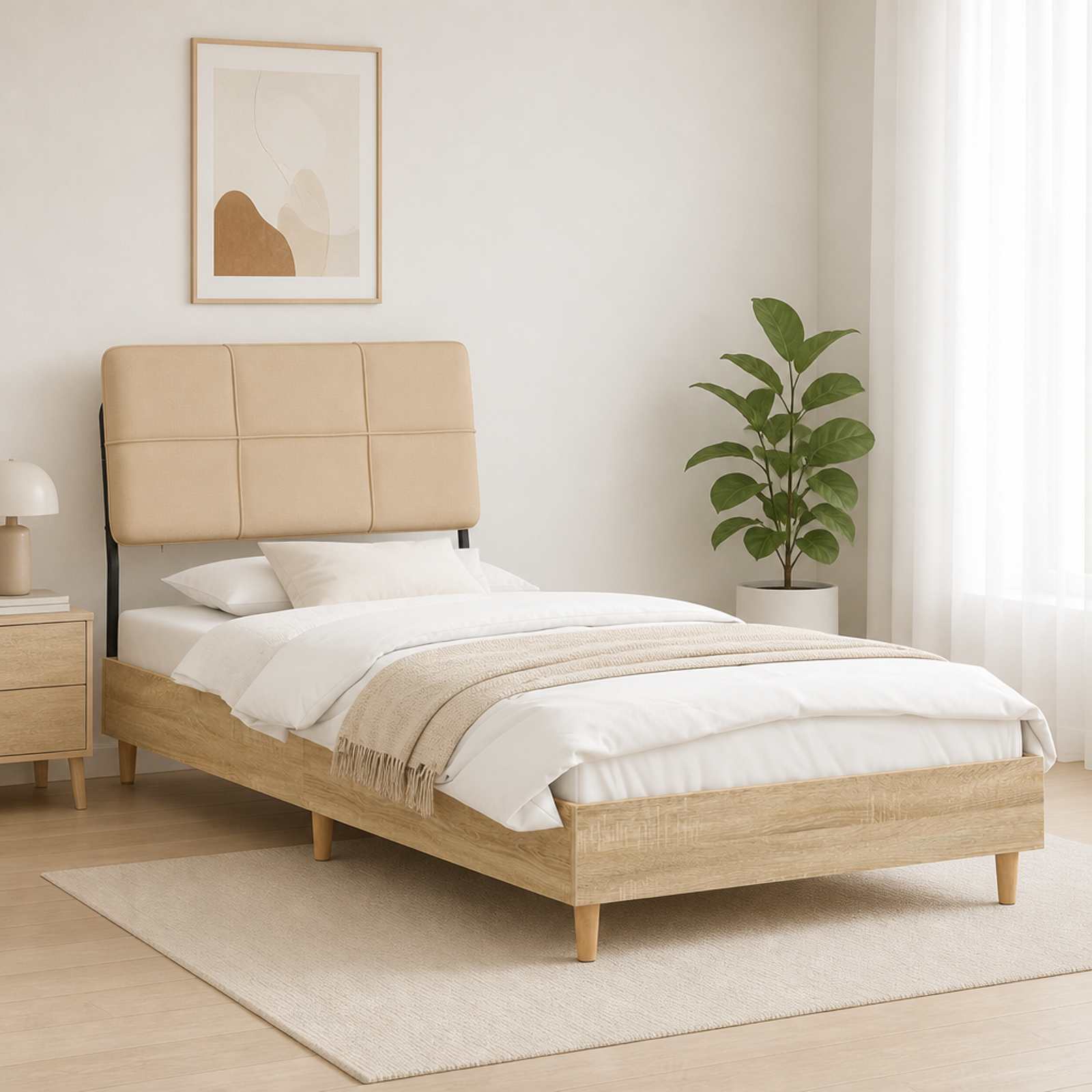 vidaXL Enkeltseng med sengegavl Sonoma eik og kremhvit 100 x 200 cm