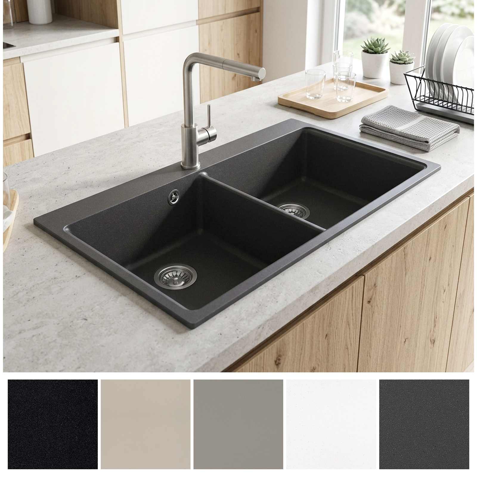 Kuhinjski umivalnik dvojne korita Granite 86 x 51 x 30 cm