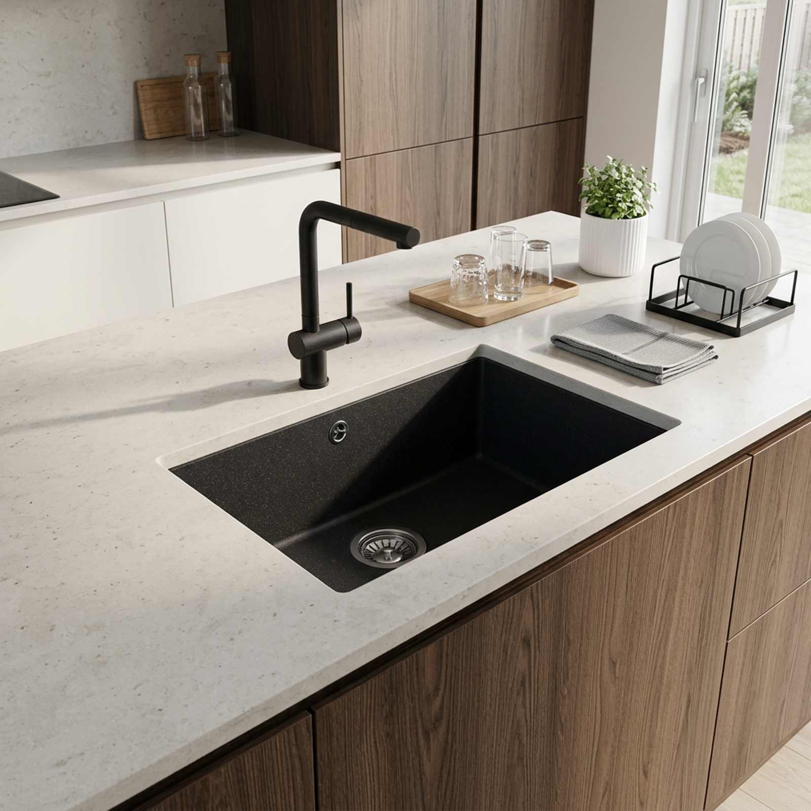 vidaXL Enkel oppvaskkum Granitt 47 x 44 x 19 cm grafitt