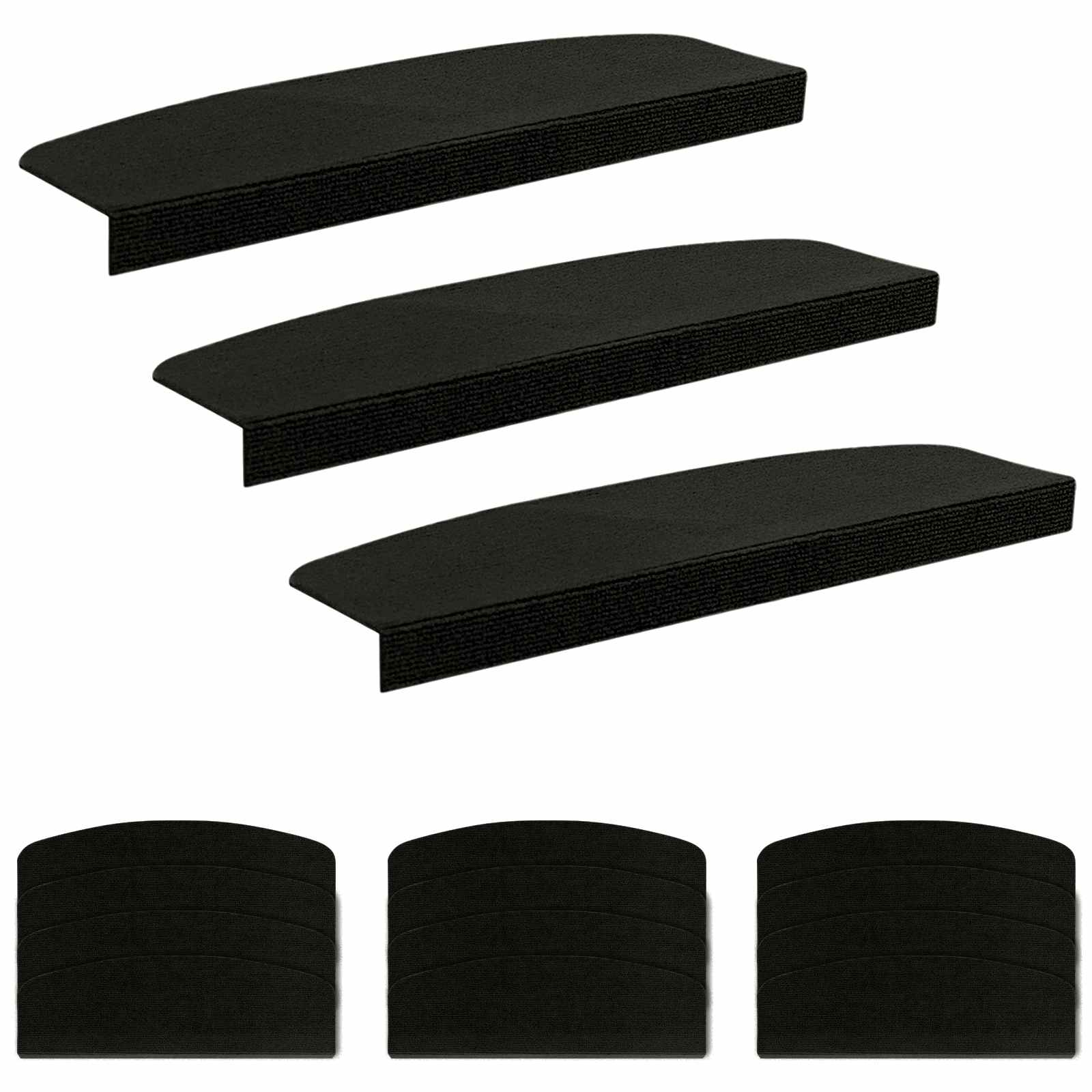 Podloge za stopnice 15 kos 56 x 17 x 3 cm Črna Poliester