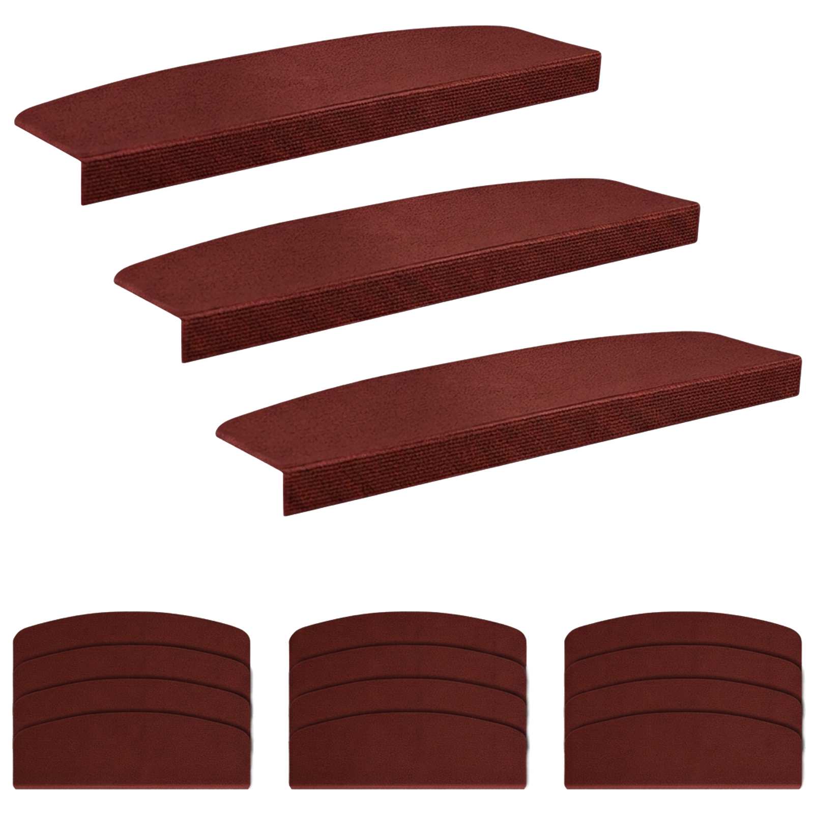 Podloge za stopnice 15 kos 56 x 17 x 3 cm Burgundija Poliester