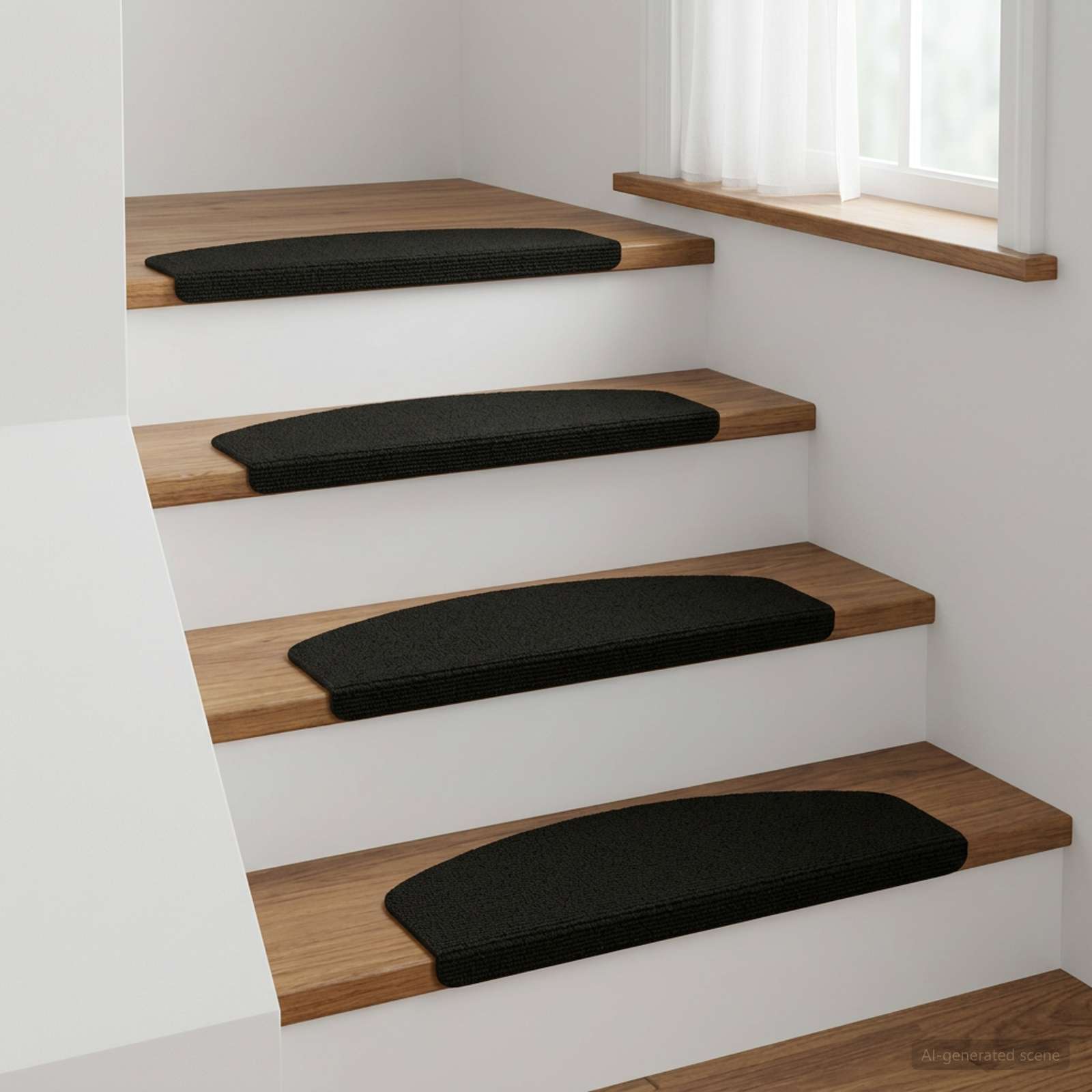 Podloge za stopnice 15 kos 65 x 21 x 4 cm Črna Poliester