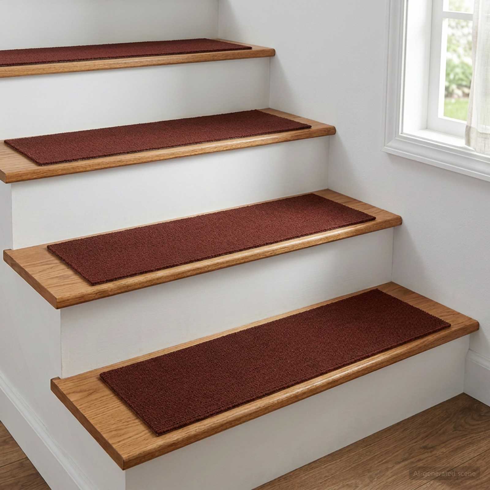 Podloge za stopnice 15 kos 76 x 20 cm Burgundija Poliester