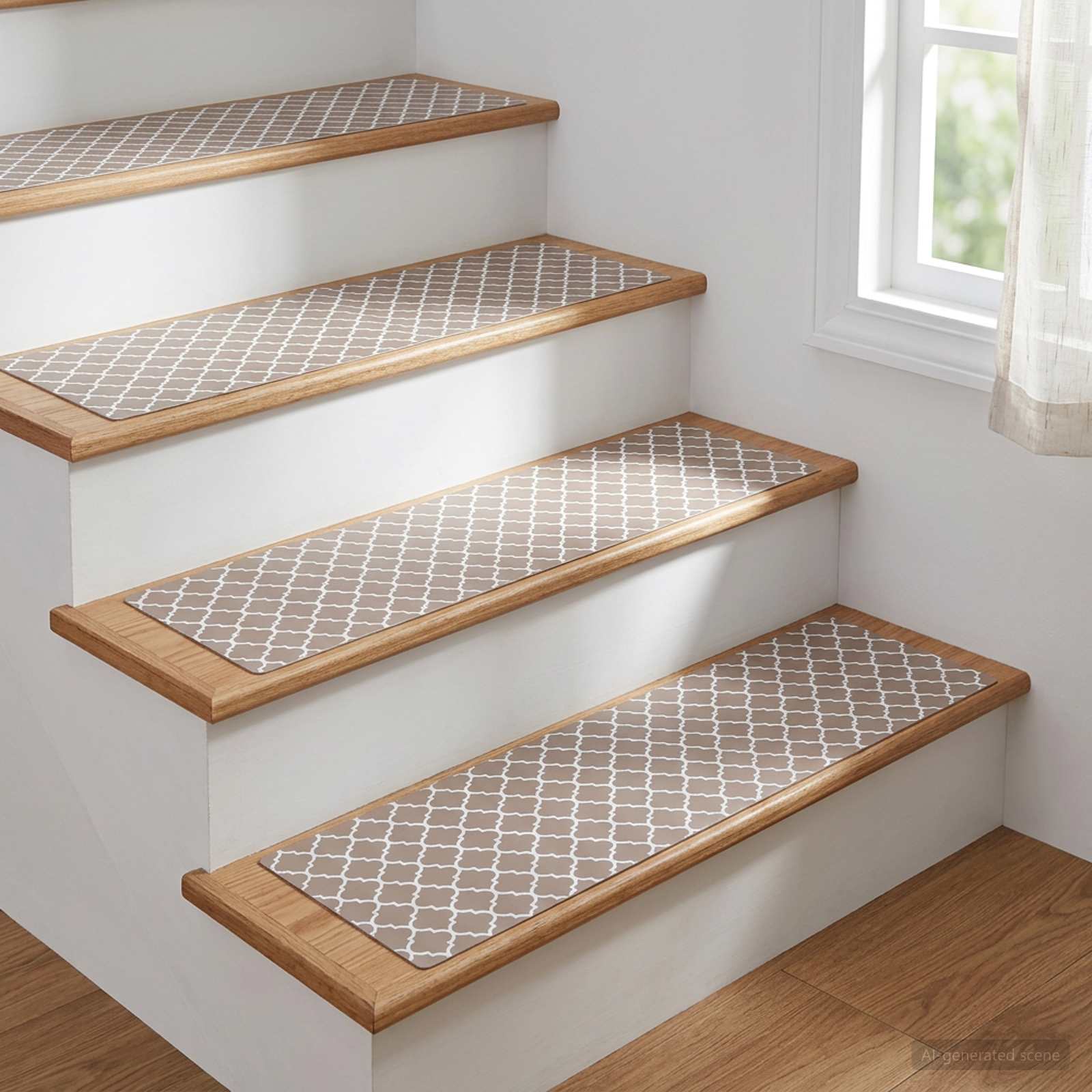 Podloge za stopnice 15 kos 76 x 20 cm Siva in bela Poliester