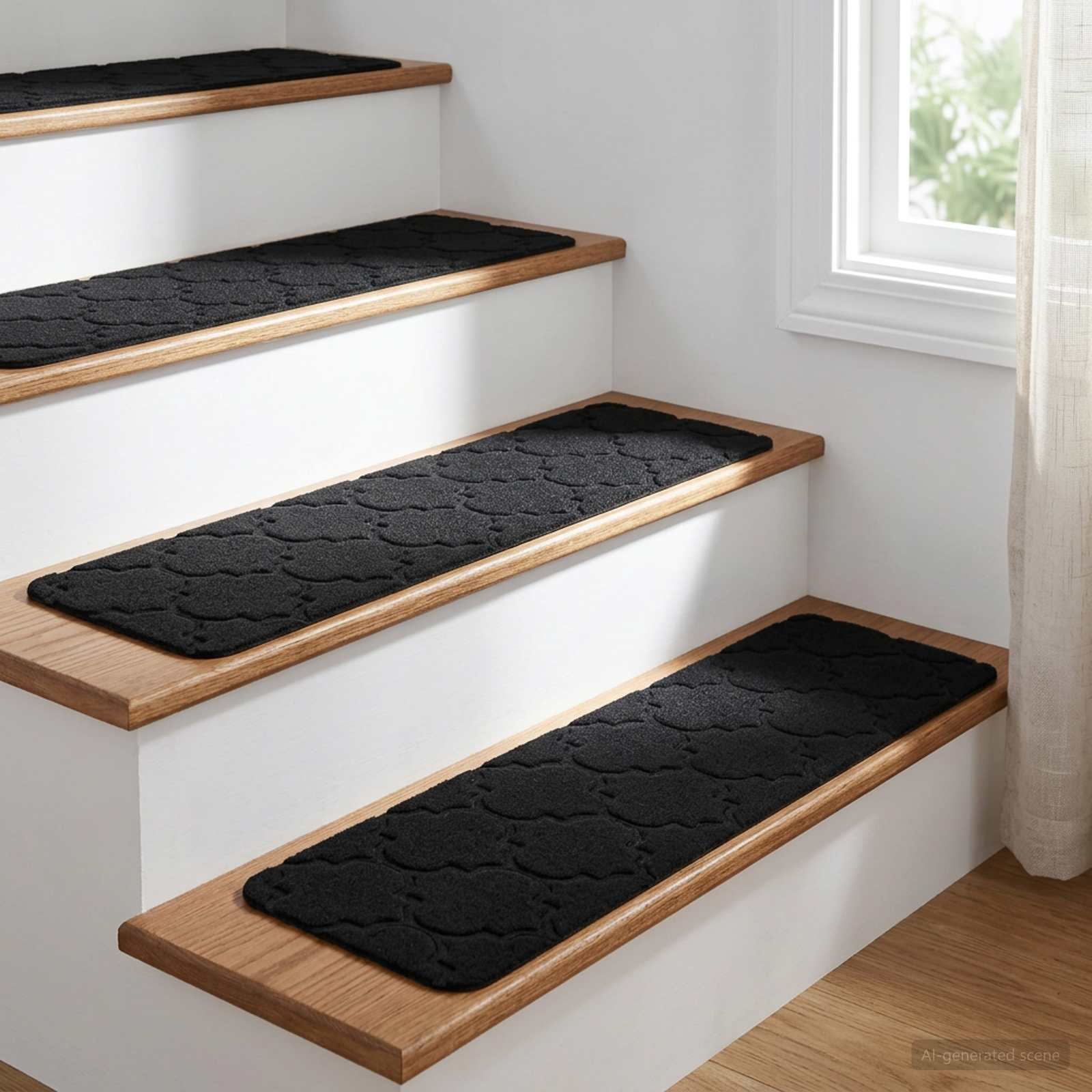 vidaXL Trinmåtter 15 stk. 76 x 20 cm Sort Polyester Rektangulær