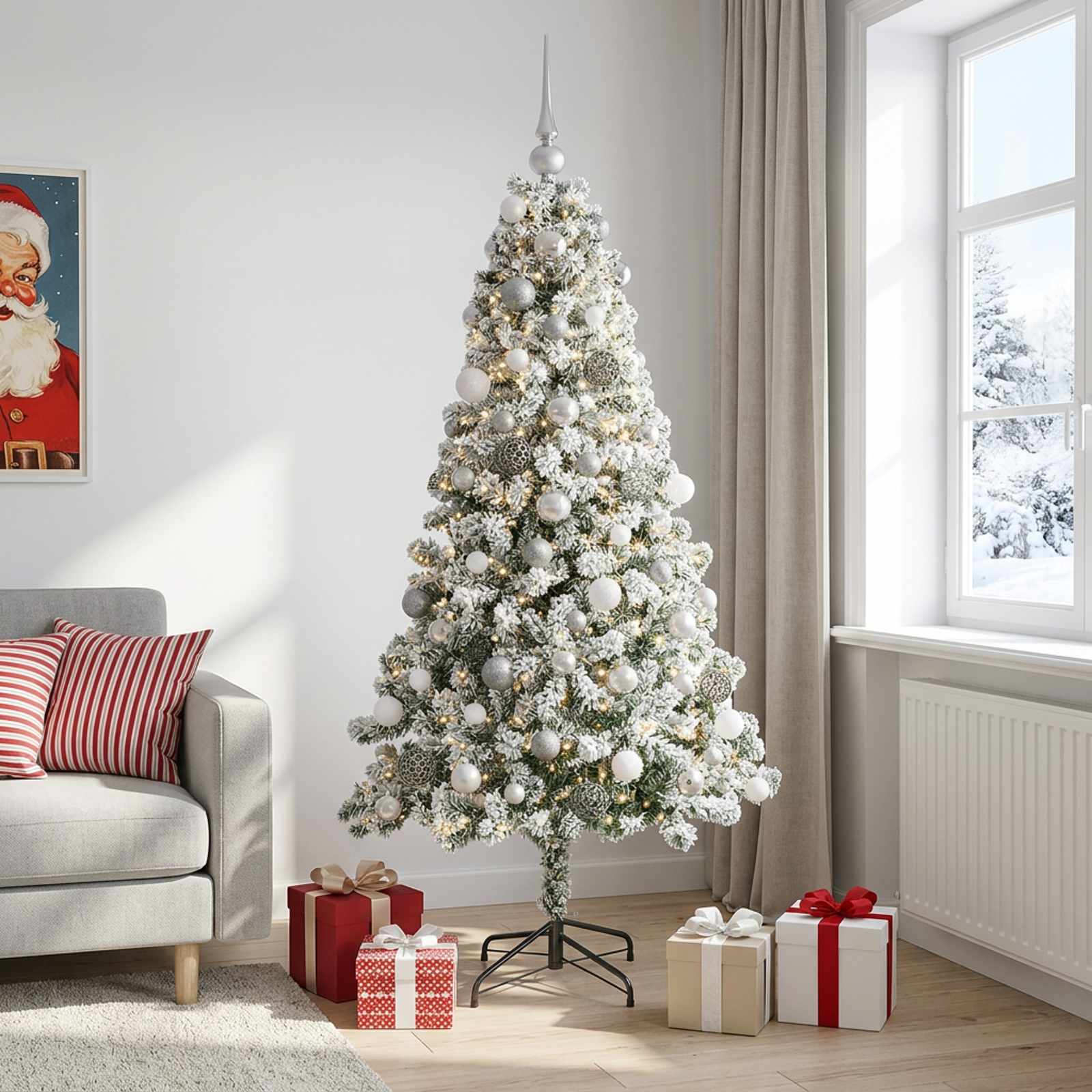 Umjetno božično drevo z okrasnimi kroglami 240 cm 300 LED