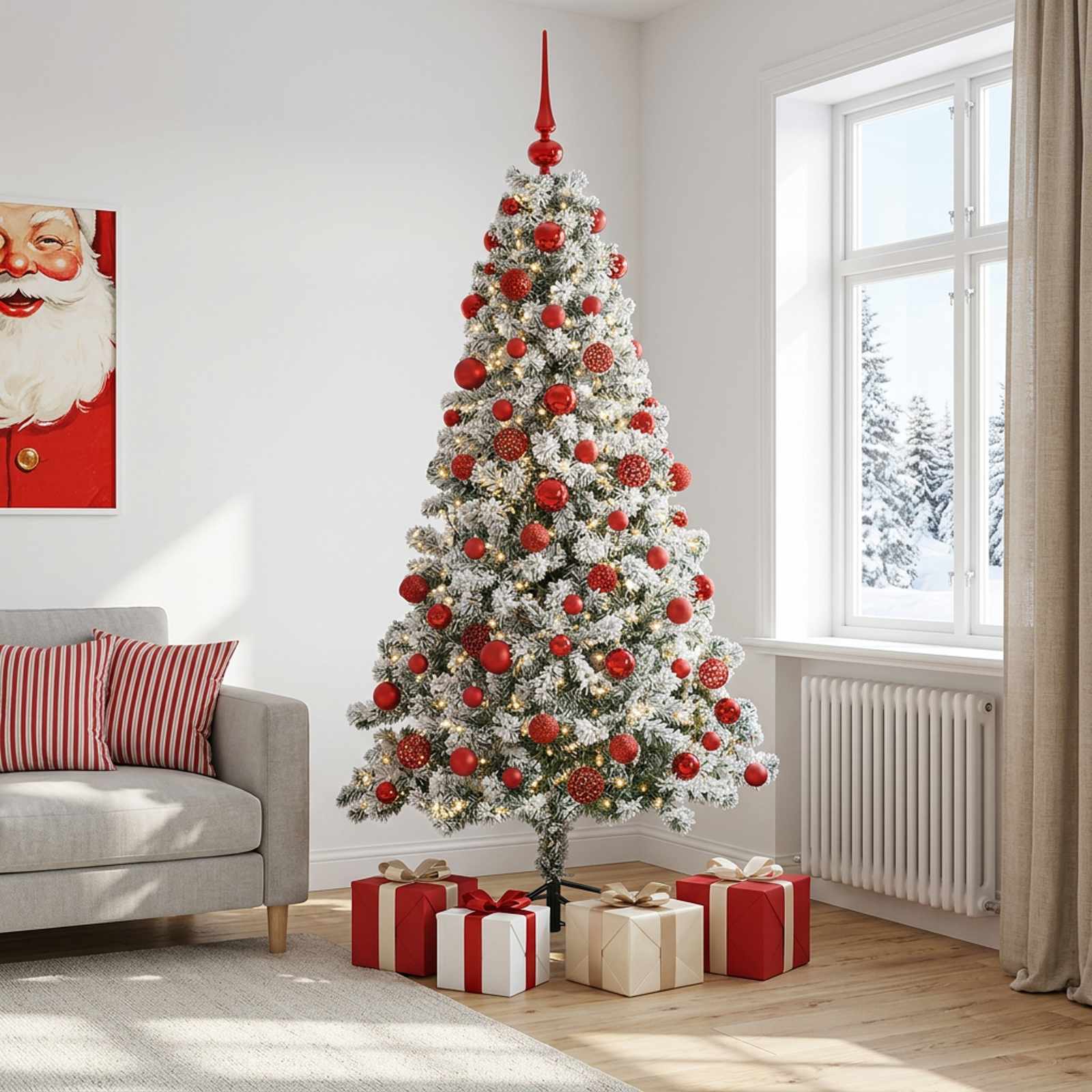 Umjetno božično drevo z okrasnimi kroglami 240 cm 300 LED