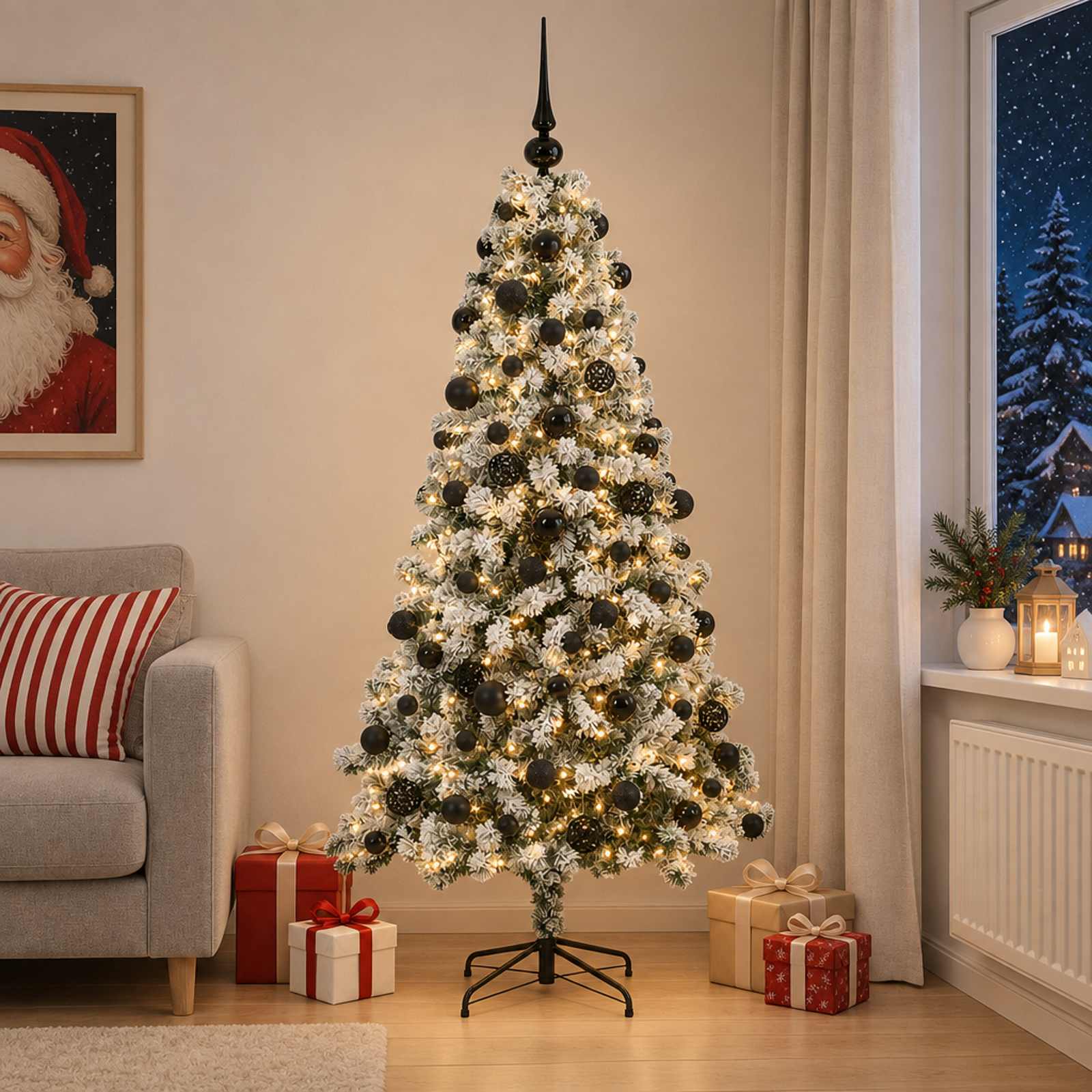 Umjetno božično drevo z okrasnimi kroglami 240 cm 300 LED