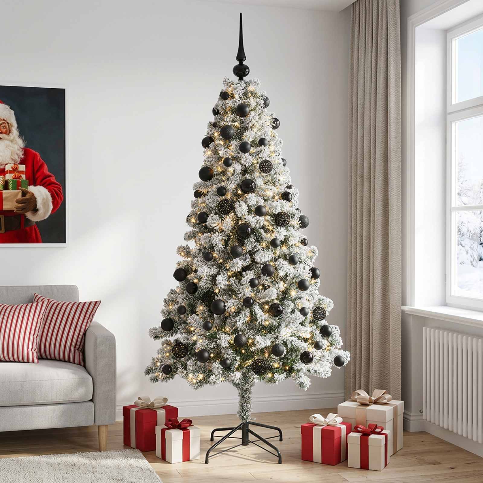 Umjetno božično drevo z okrasnimi kroglami 240 cm 300 LED