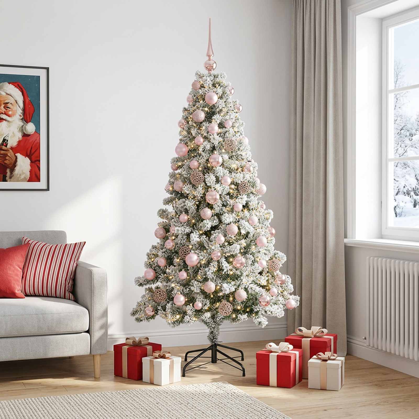Umjetno božično drevo z okrasnimi kroglami 240 cm 300 LED