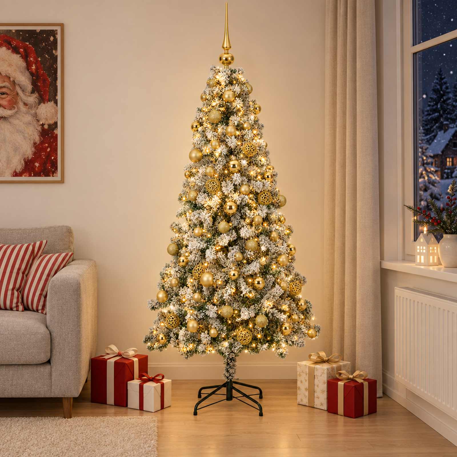 Umjetno božično drevo z okrasnimi kroglami 240 cm 300 LED