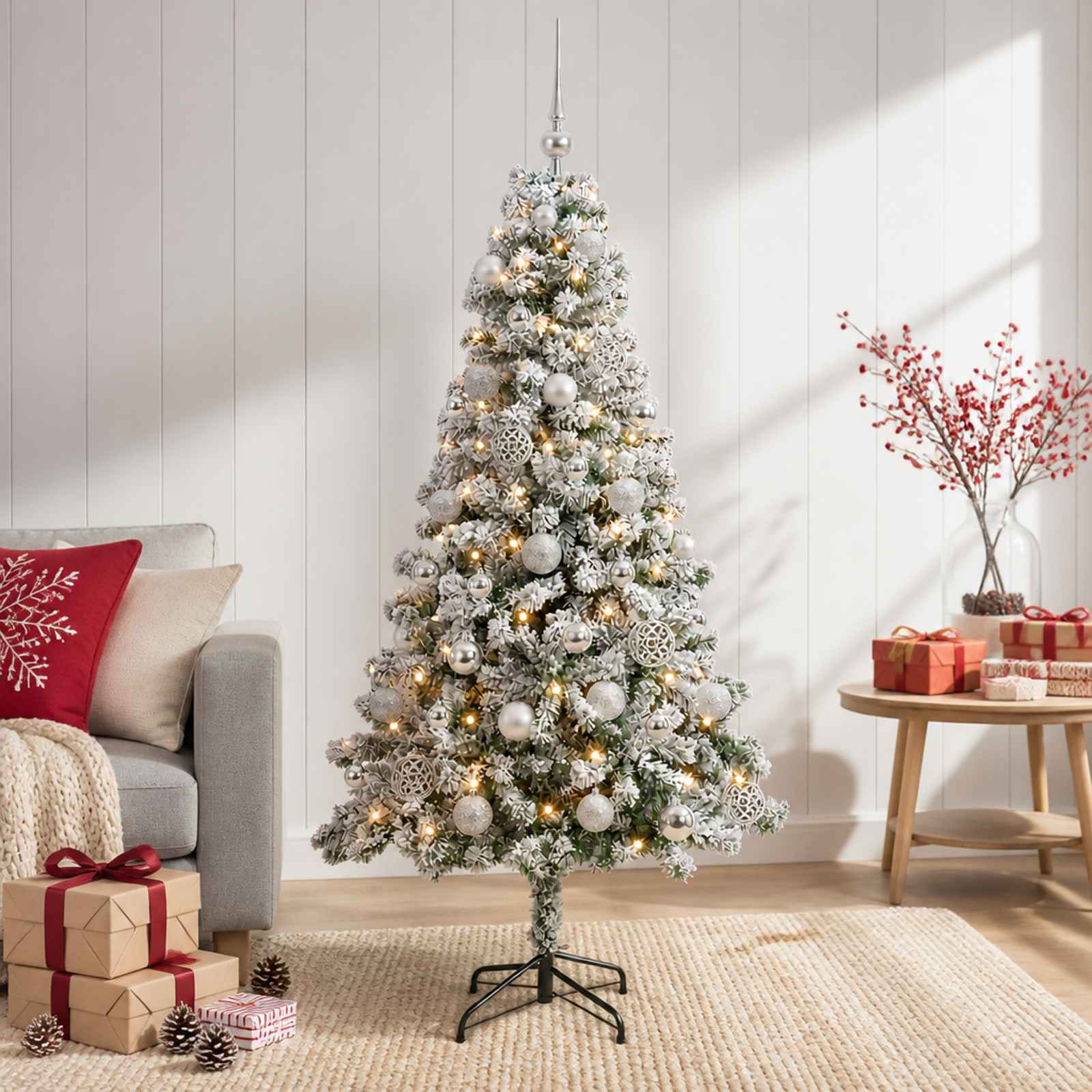Kunstkerstboom met Ballen 120 cm 150 LED's Warmwit