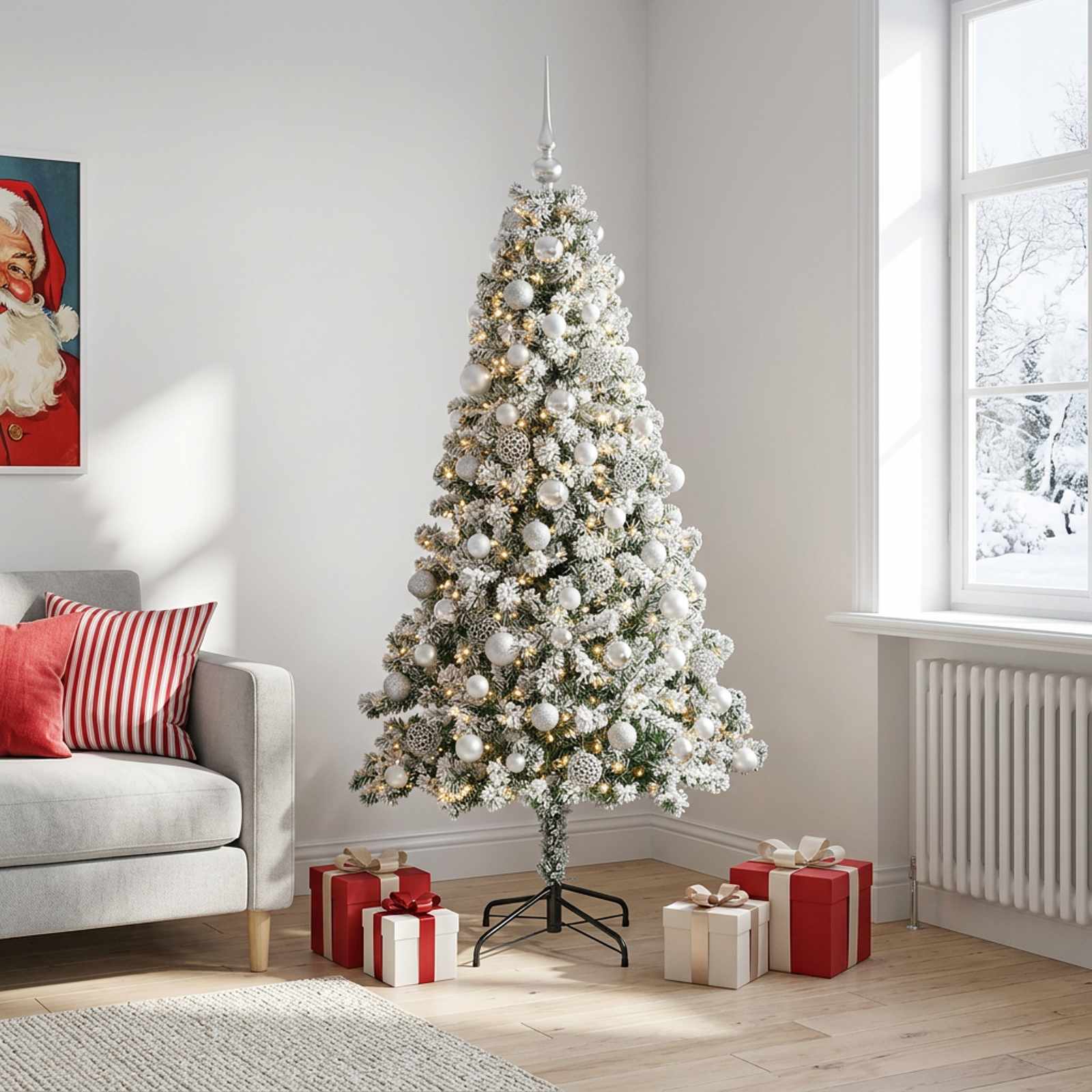 Umjetno božično drevo z okrasnimi kroglami 240 cm 300 LED