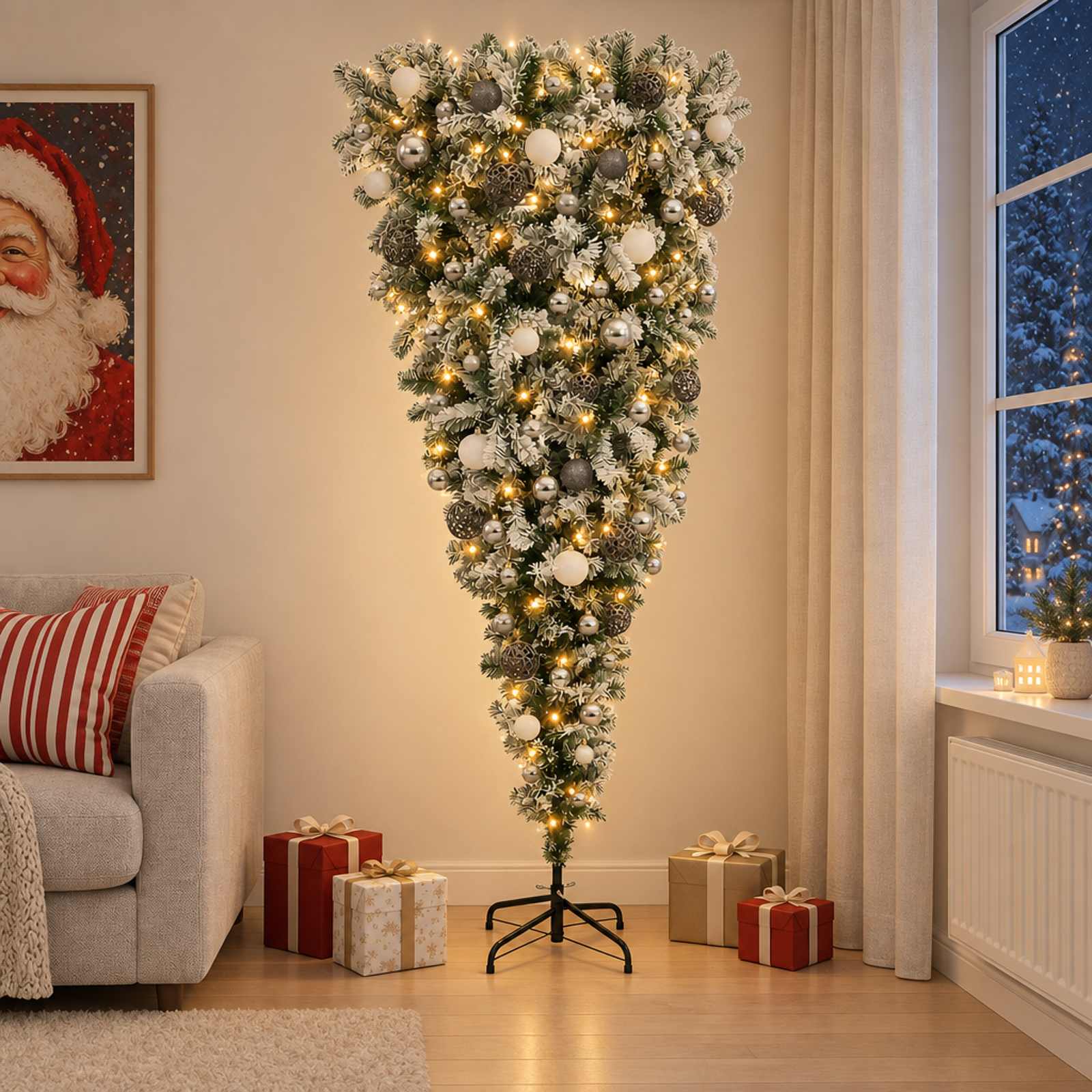 vidaXL Kunstigt juletræ med julekugle 180 cm 300 LED'er Varm hvid