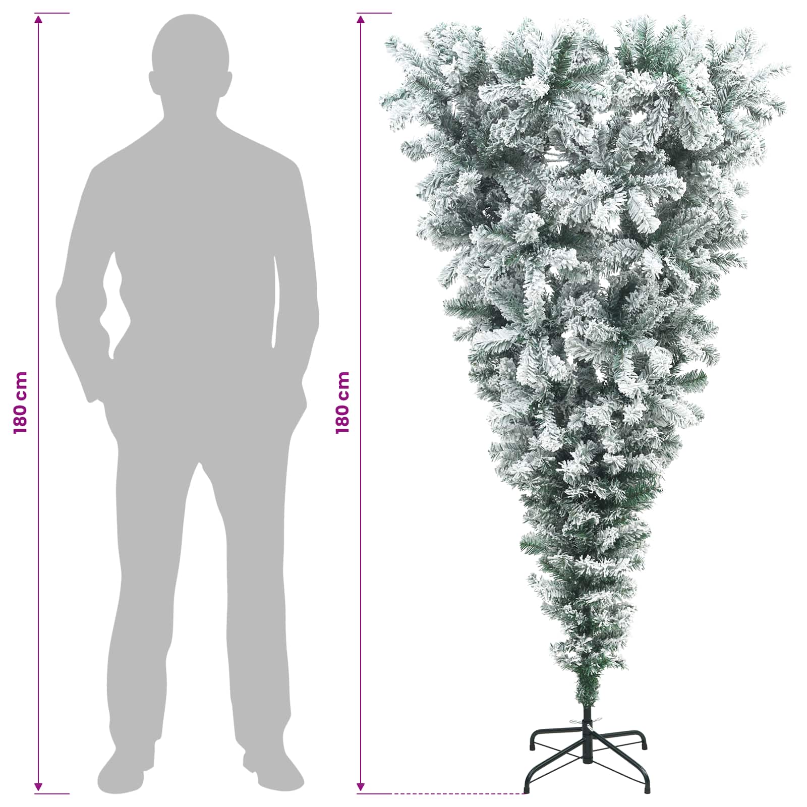 Obrnjen umetni viseči božični dreves 180 cm 300 LED Toplo bela