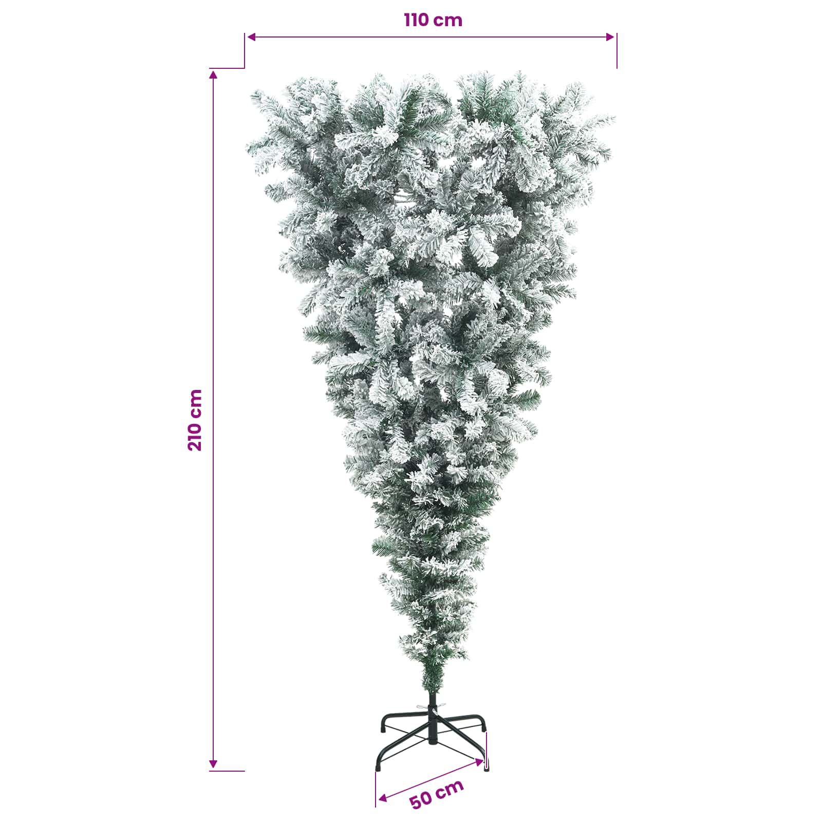 Obrnjen umetni viseči božični dreves 210 cm 300 LED Toplo bela