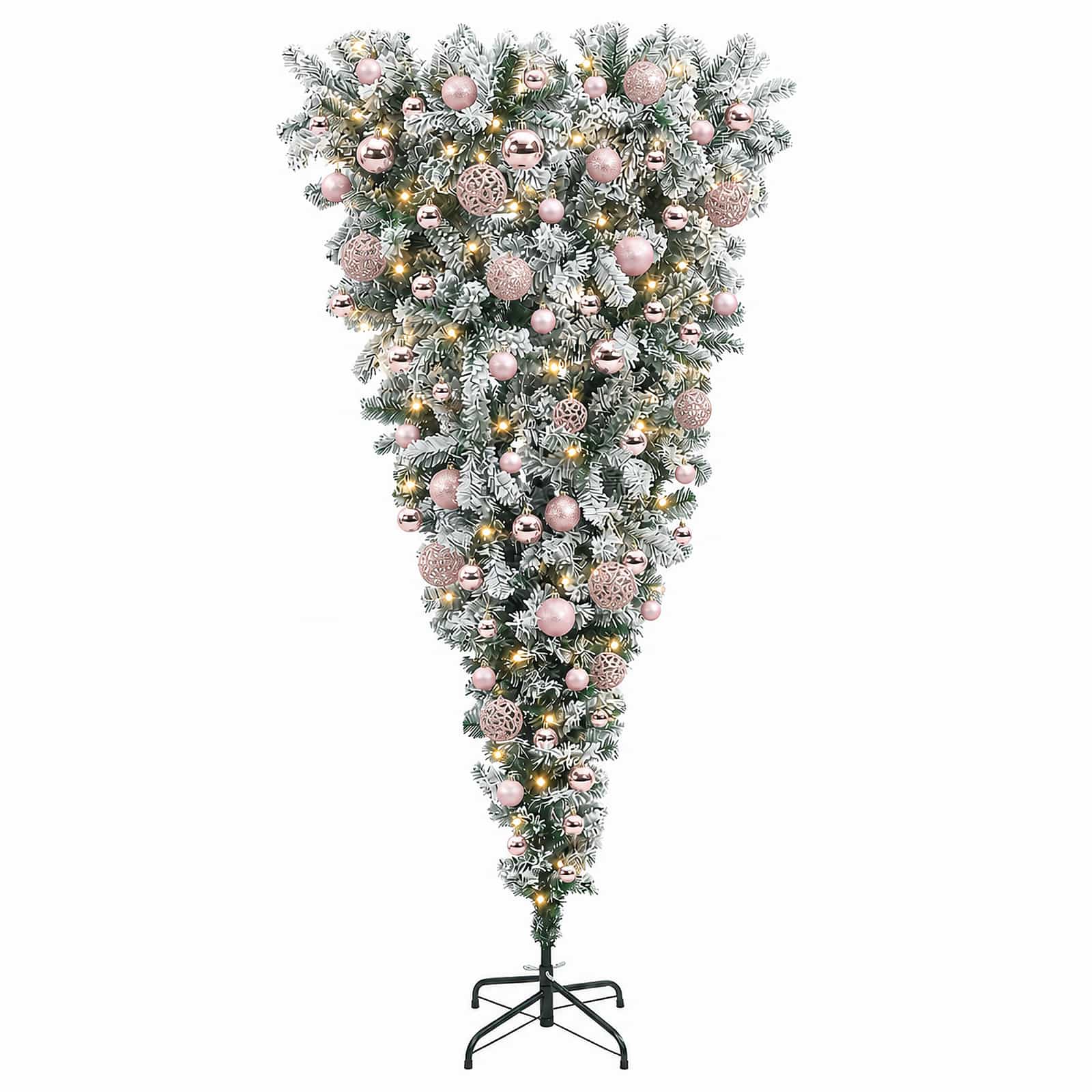 Obrnjen umetni viseči božični dreves 210 cm 300 LED Toplo bela