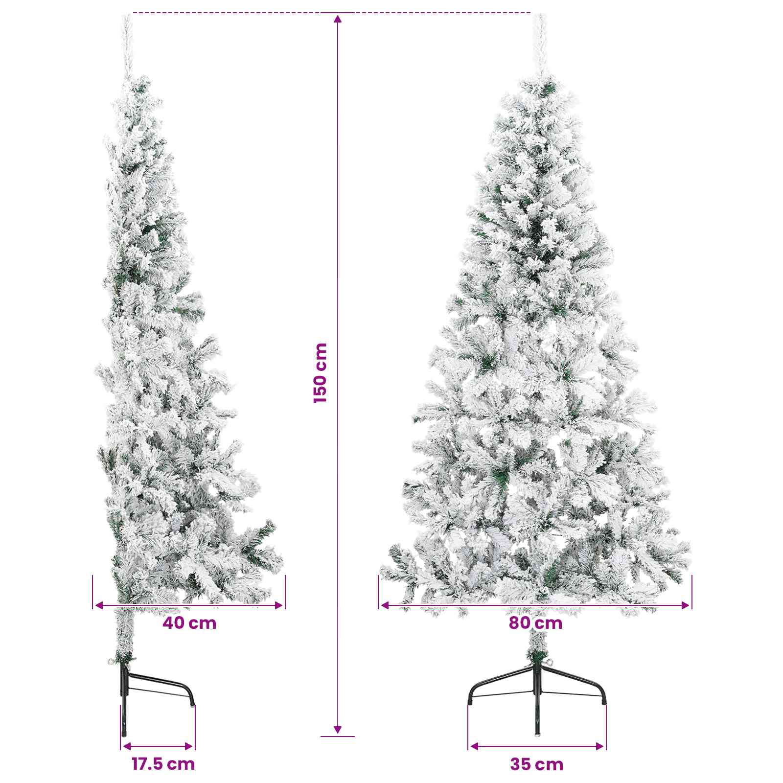 Artificial Hinged Christmas Tree 150 LEDs Warm size guide