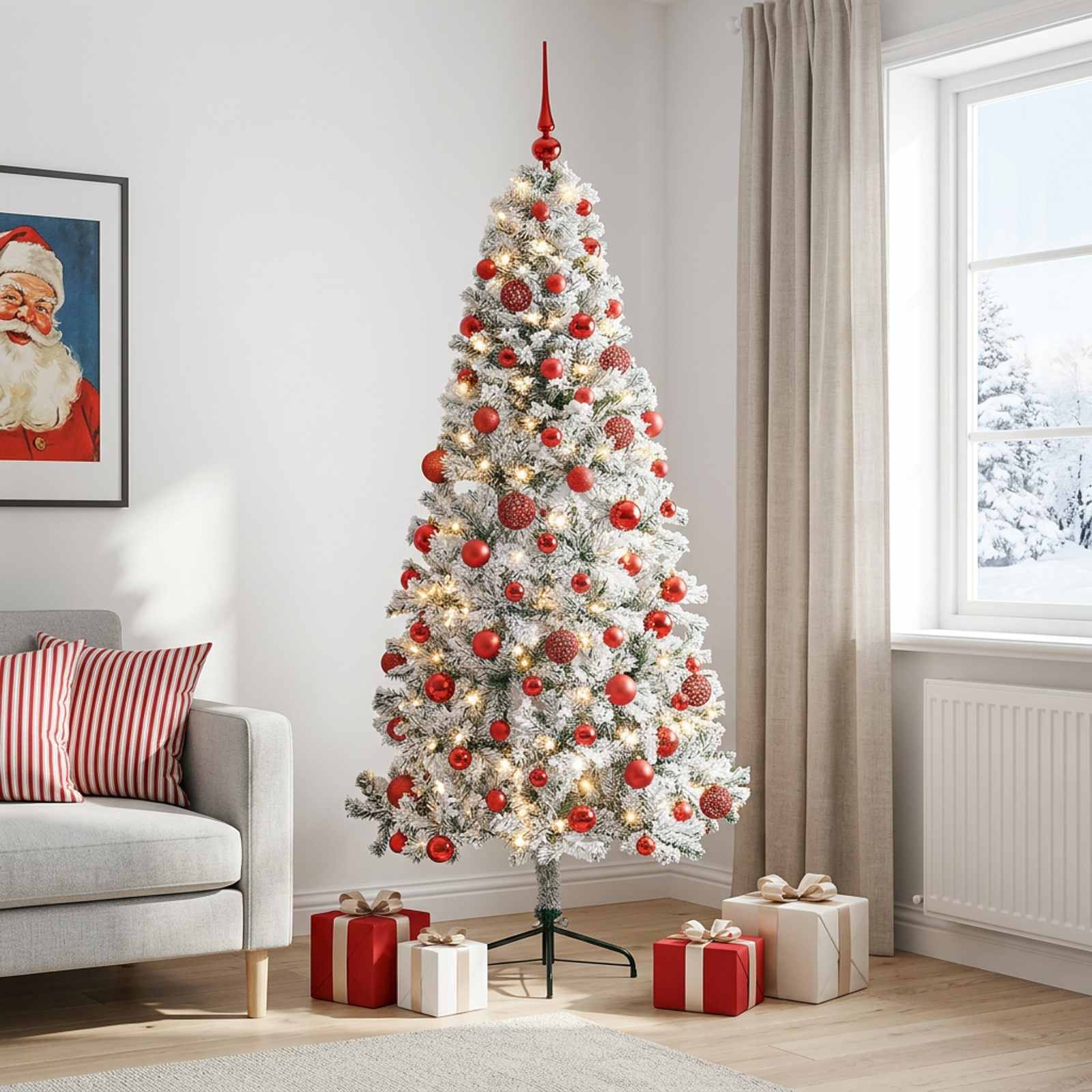 vidaXL Kunstigt juletræ med julekugle 210 cm 300 LED'er Varm hvid
