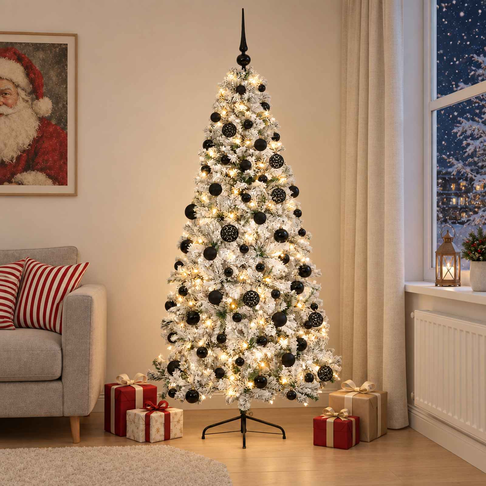 Umetna božična jelka z bučko 180 cm 300 LED Toplo bela