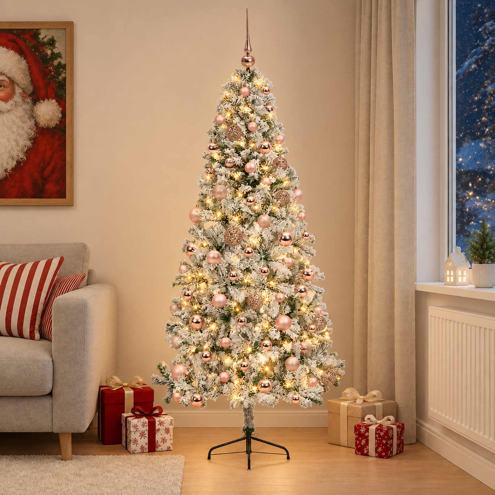 Umetna božična jelka z bučko 180 cm 300 LED Toplo bela