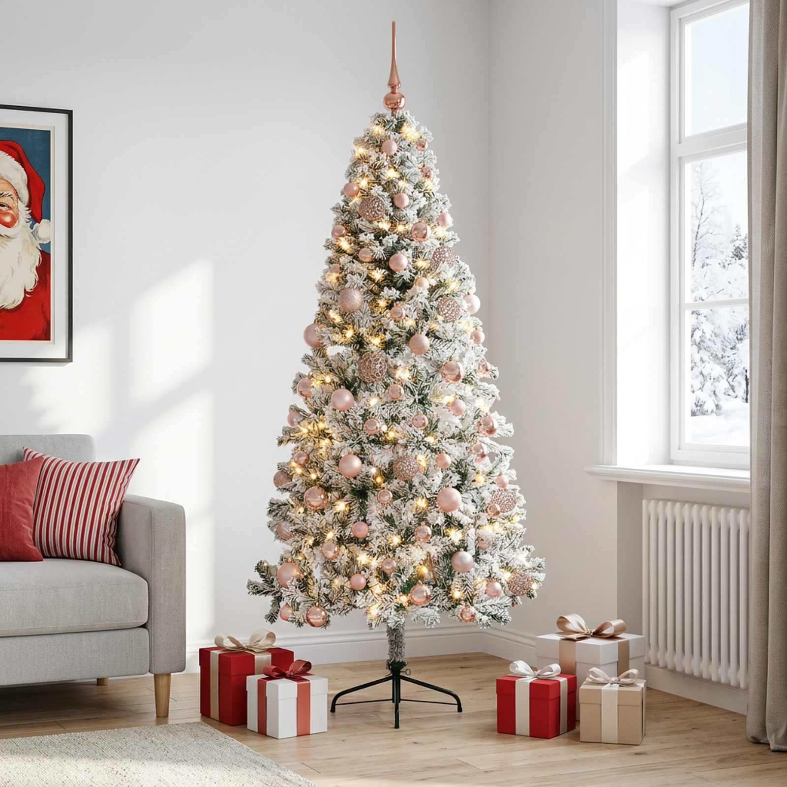 Umetna božična jelka z bučko 180 cm 300 LED Toplo bela