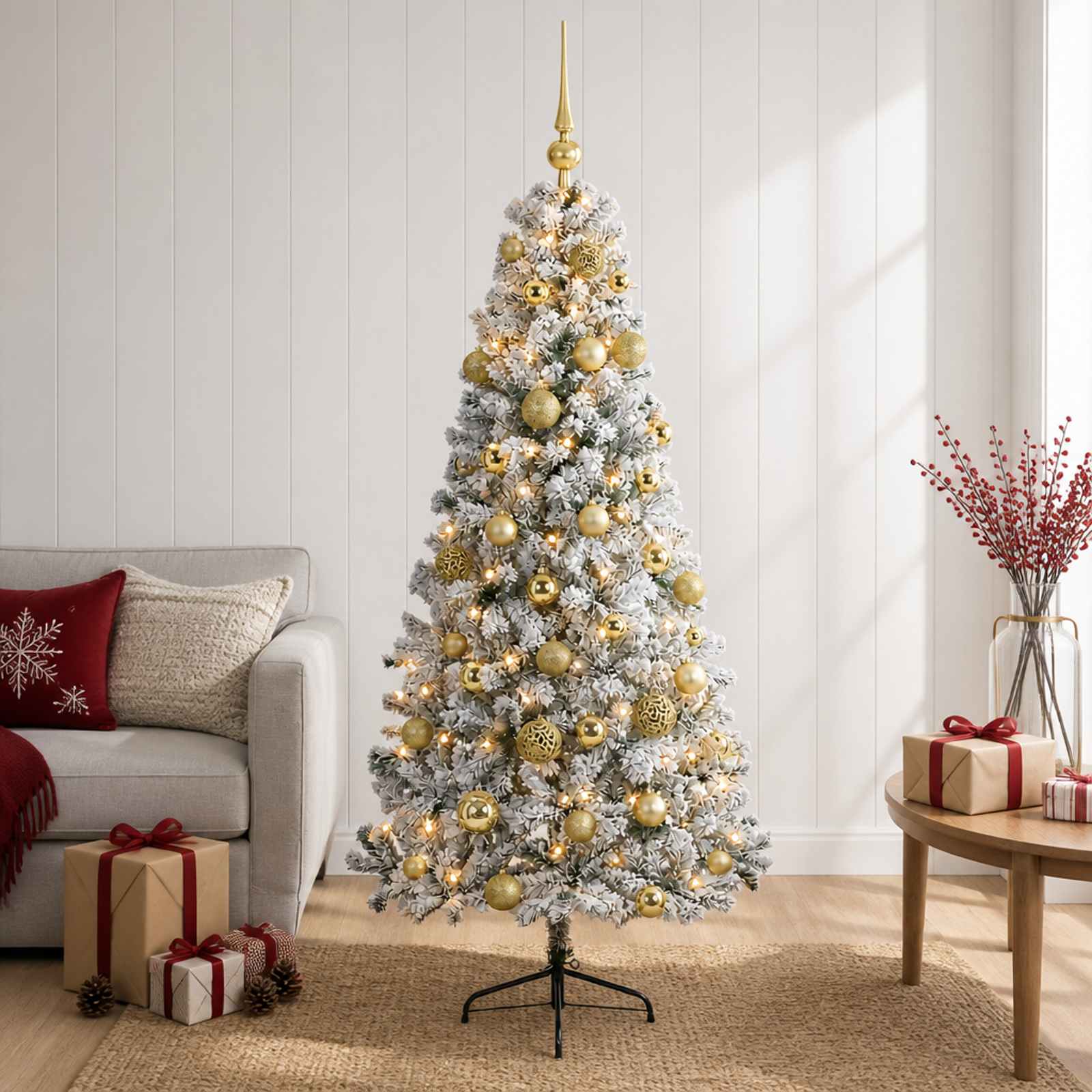 vidaXL Kunstigt juletræ med julekugle 150 cm 150 LED'er Varm hvid