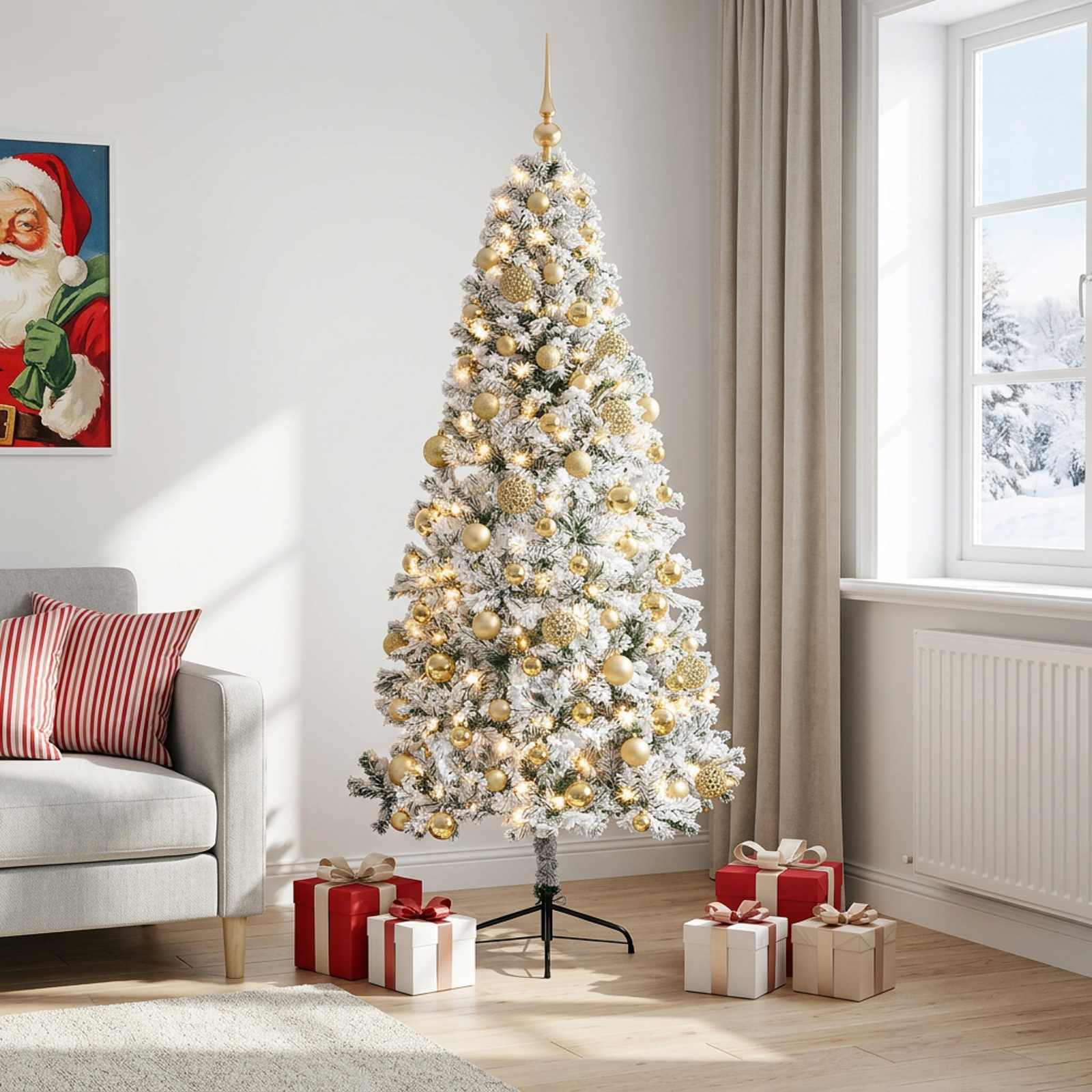 Umetna božična jelka z bučko 240 cm 300 LED Toplo bela